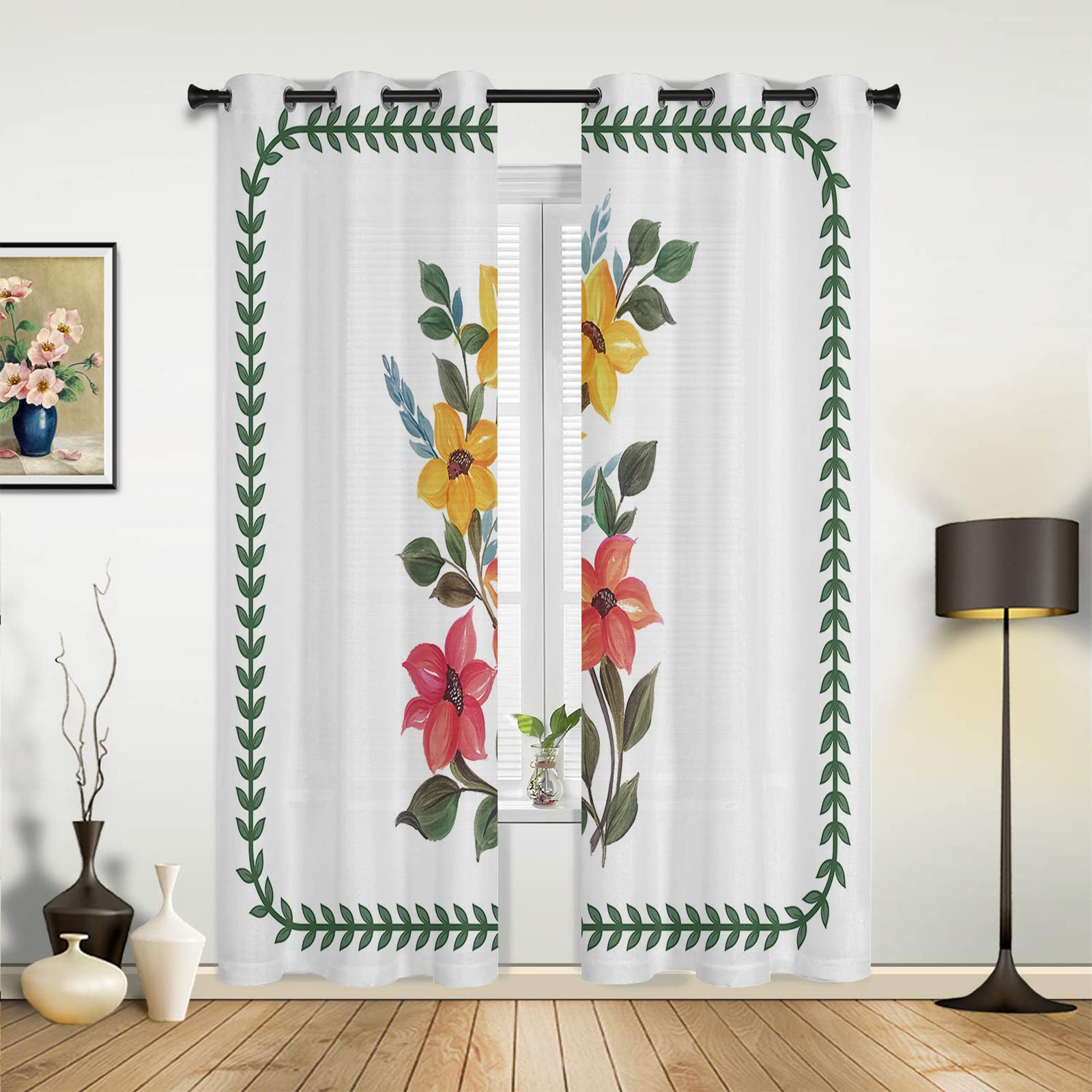 Vorhang Blickdicht Verdunklungsvorhänge Gardienen 2-SetBlume 150x166cm