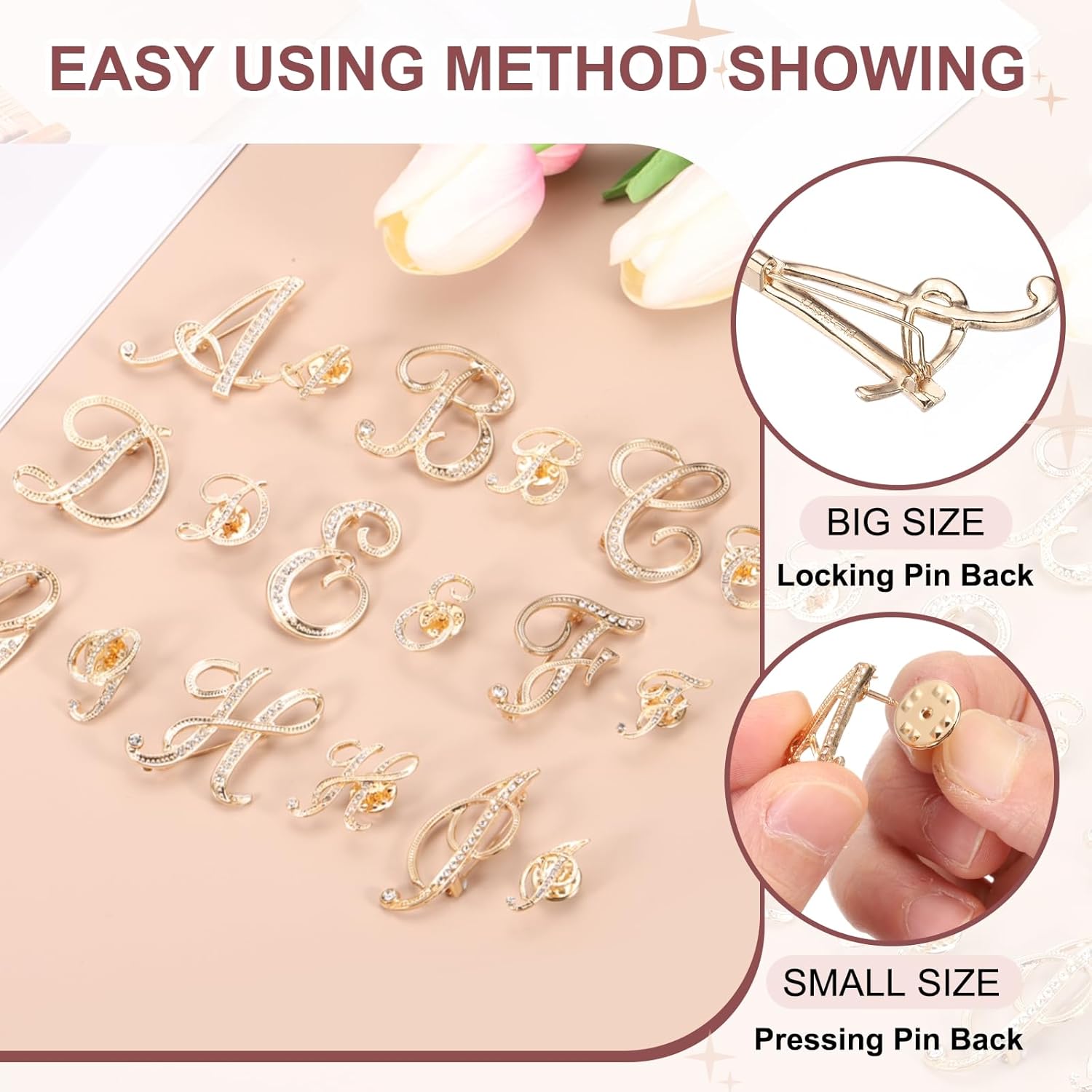 PATIKIL Rhinestone Letter Brooch Pins, Initial Rhinestone Alphabet Letter Lapel Badges Pin for Women Men Suits Dress Coat - Image 4