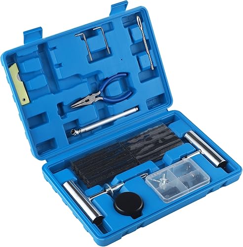 SINGARO Kit de reparación de neumáticos con tapones, 9 piezas de reparación de pinchazos de neumáticos planos, kit de tapones de neumáticos