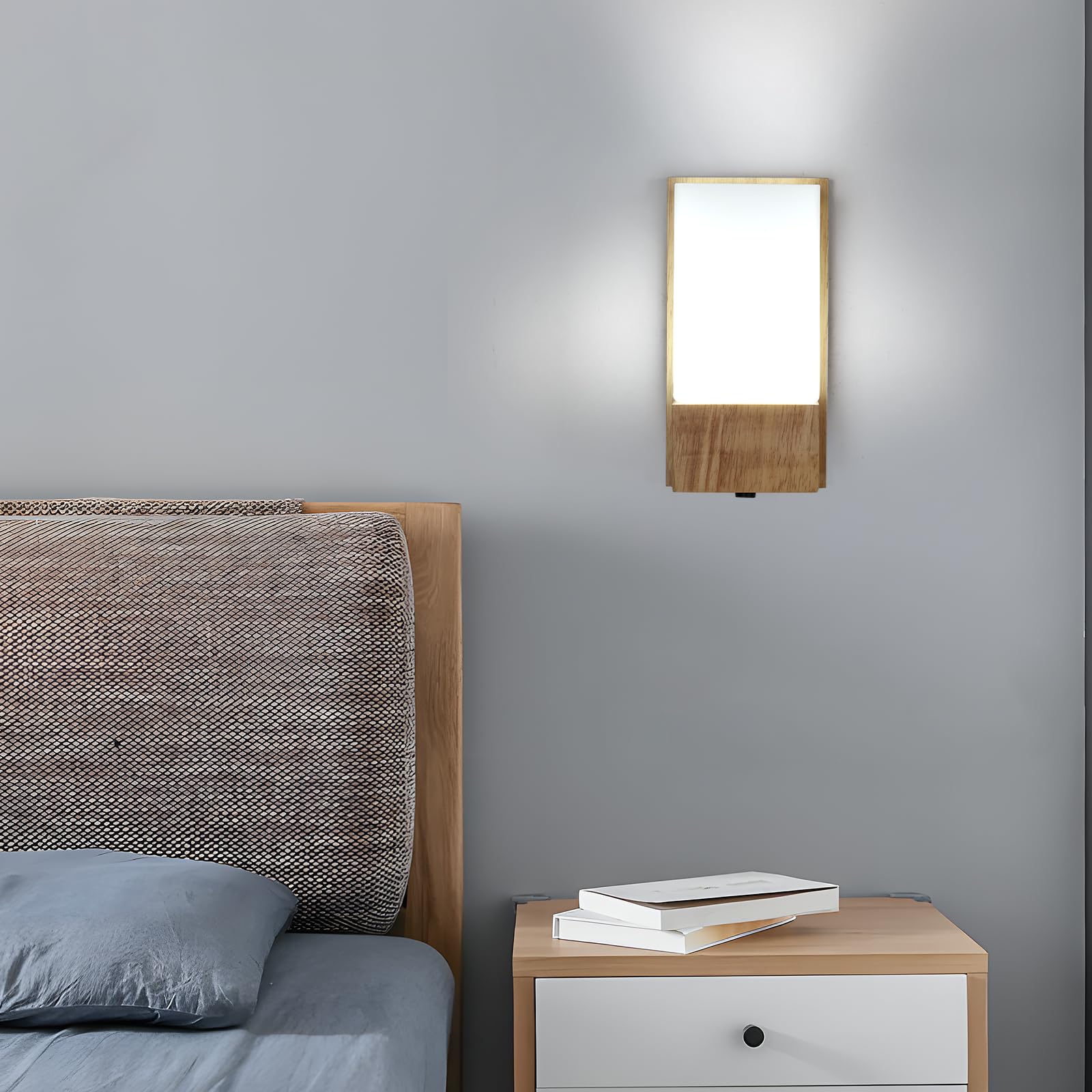 Comely Wandleuchte Innen Holz, Vintage E27 Wandlampe Innen mit Glas Lampenschirm, Wandstrahler Retro Wand Lampen für Schlafzimmer, Flur, Esszimmer, Wohnzimmer