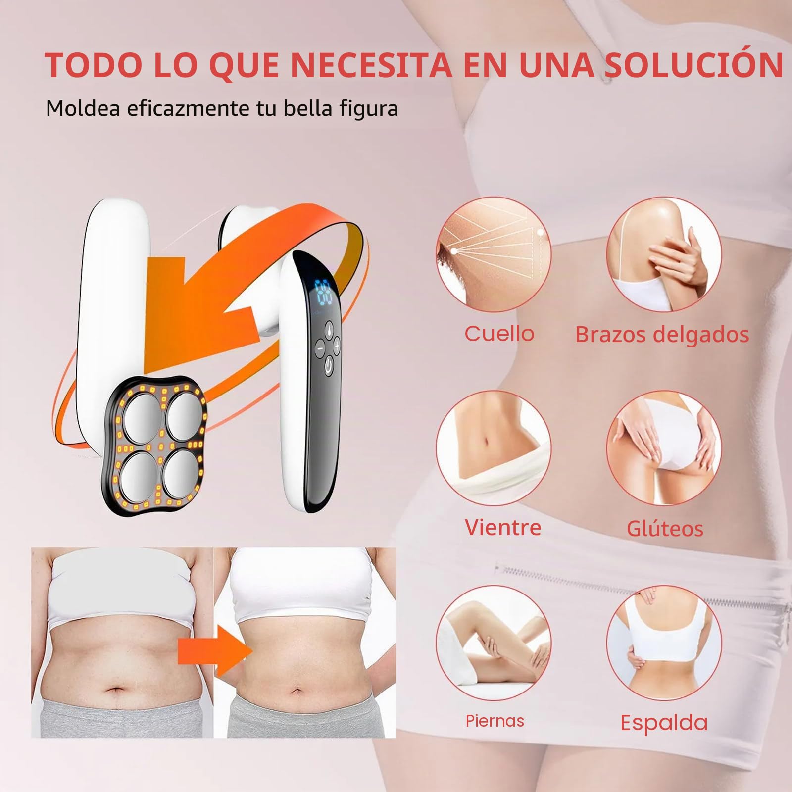 Masajeador Anticelulitis, 3 Modos + FuncióN De Calor + 10 Intensidades, Rf Radiofrecuencia Ems Led Luz Roja Masajeador Corporal Quemador De Grasa Para Brazos, Cintura, Abdomen, Piernas Y Cadera