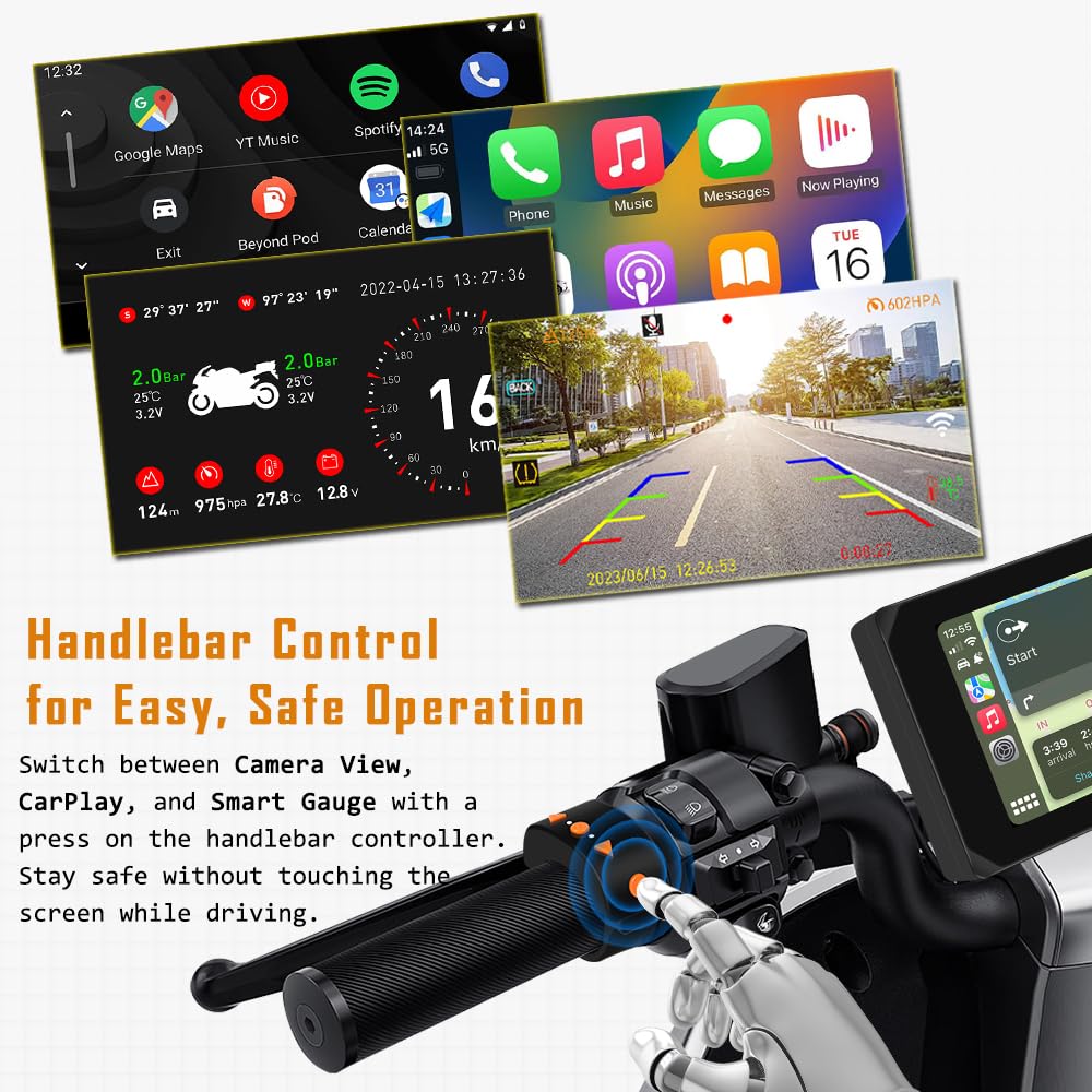 Amazon.com: VSYSTO Motorcycle Carplay Android Auto 5.0'' HD