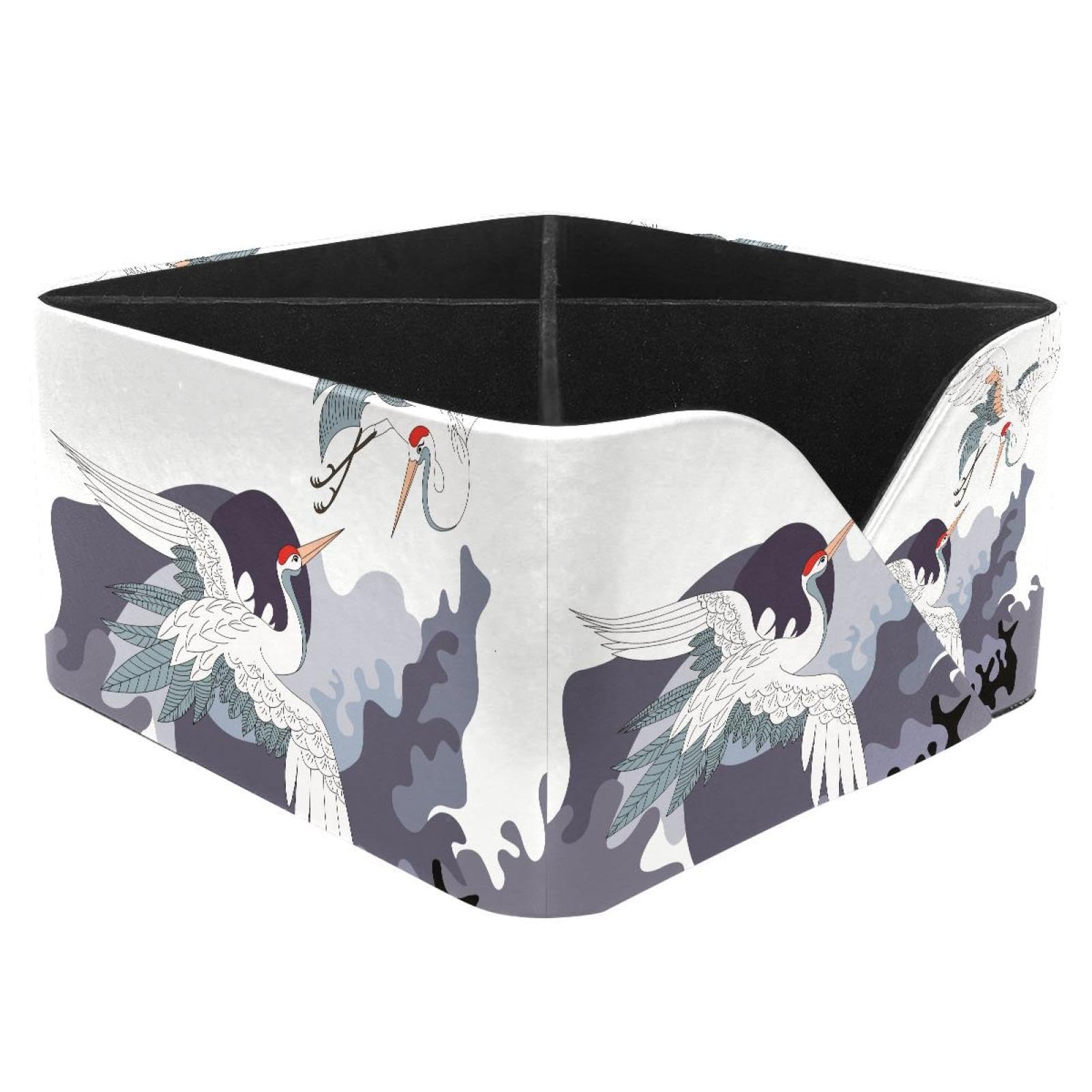 KengjuTesu Chinese Style Cranes Desktop Organizer Pen Holder, Rectangular Pencil Cup for Office, Study and Makeup Stations