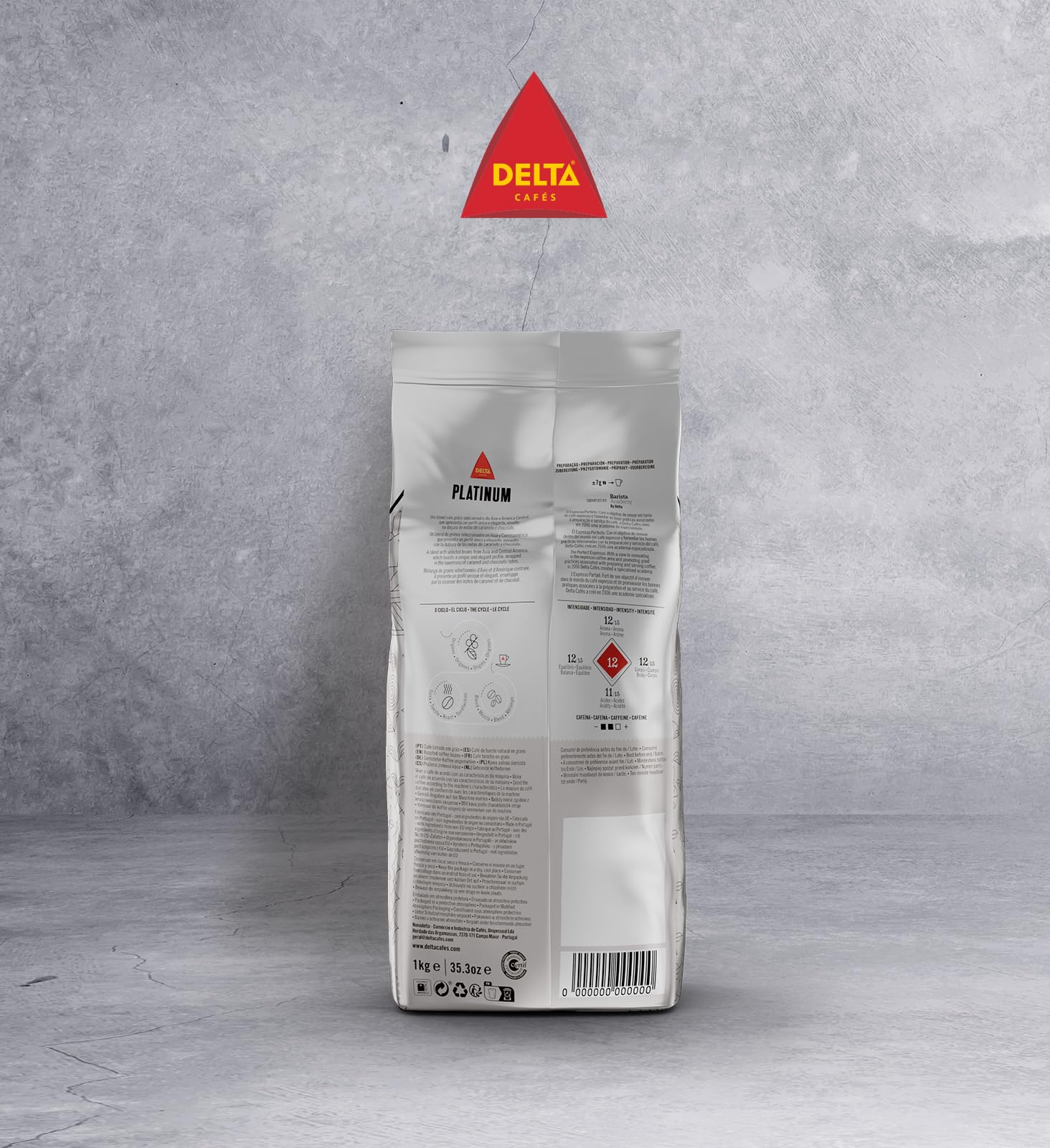 Delta Cafés Café en Grano Platinum 2x1 kg Intensidad 12 Mezcla Arábica Robusta Tueste Natural
