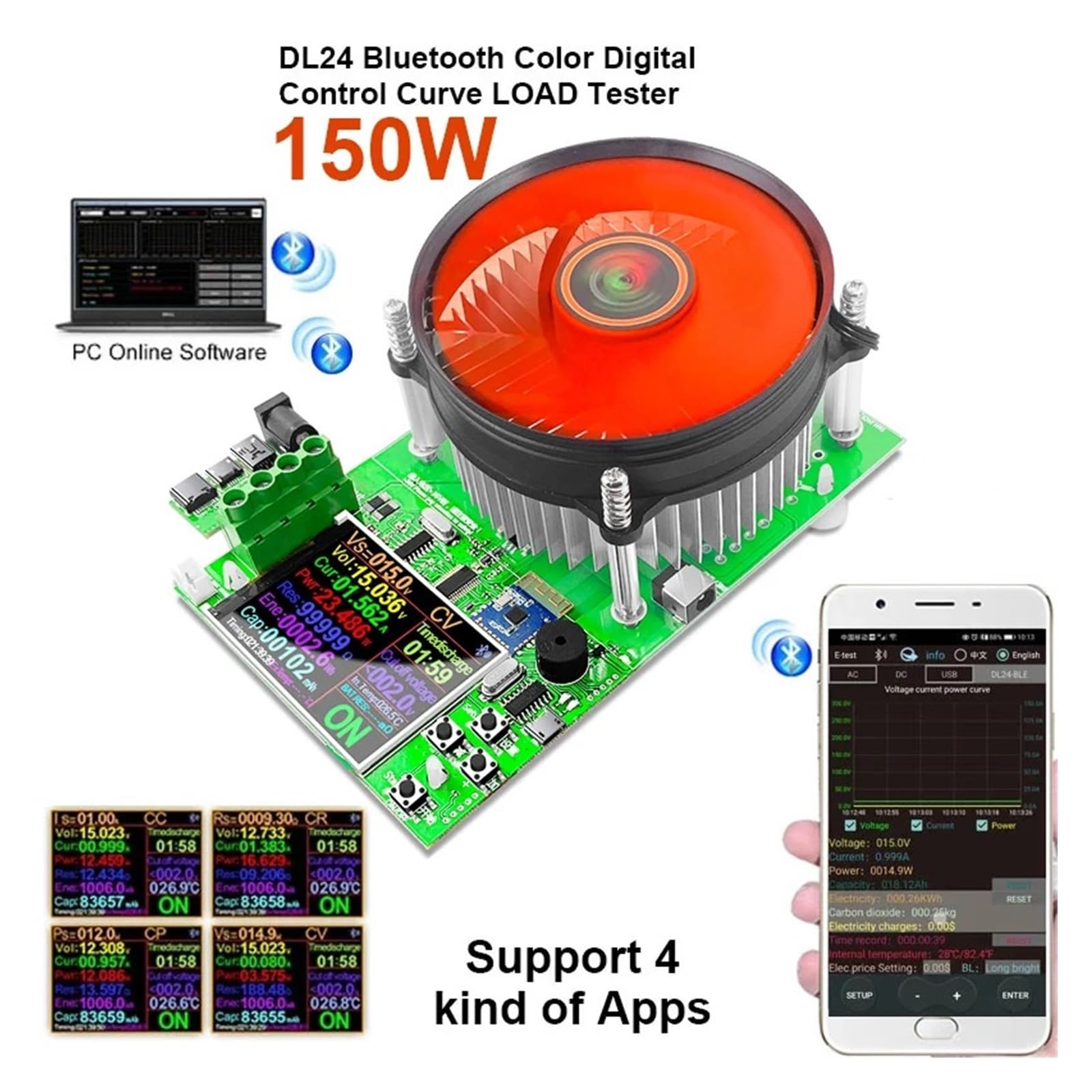 Tester di capacità della Batteria da 150 W e 20 A, Tester USB CC a 4 Fili, Monitor di scarica al Litio elettronico, Alimentatore con App for PC