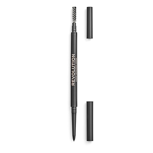 Makeup Revolution, Precise Brow Pencil, Lápiz de cejas de doble punta y pincel en espiral, punta fina, marrón oscuro, 9g