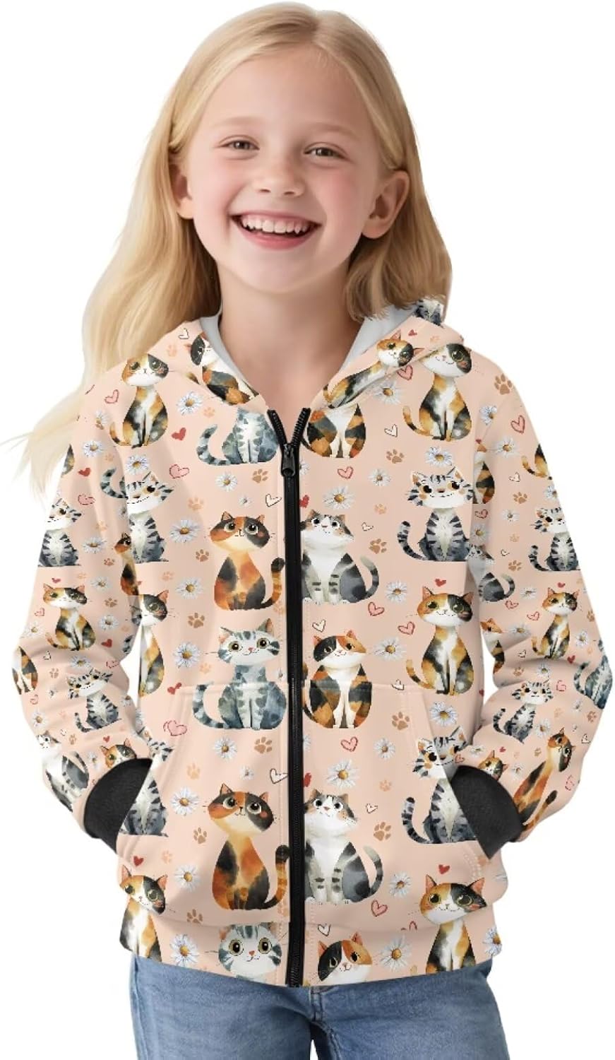 Kids Fleece Hooded Jacket Zip Up Hoodie Sweatshirt Long Sleeve Girls Sweatshirt Warm Hooded Top Activewear