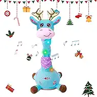 LUKETURE Dancing Talking Singing Blue Giraffe Stuffed Plush with Golden Antlers,Interactive Stuffed Animal Toy, Musical Plush with Record & Repeat, Sings 10 Songs, LED Lights