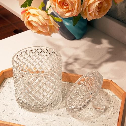 Miniatura 4 de R FLORY Juego de 2 frascos de vidrio de 10 + 24 onzas para baño, organizador de almacenamiento, bonito recipiente de tocador con tapa, hisopos de