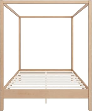 Merax Queen Size Canopy Bed with Four Posters, Wooden Platform Bed Frame & 8.3 Storage Space Under Bed, Solid Wood Slats Support, No Box Spring Needed, Easy Assembly, Natural