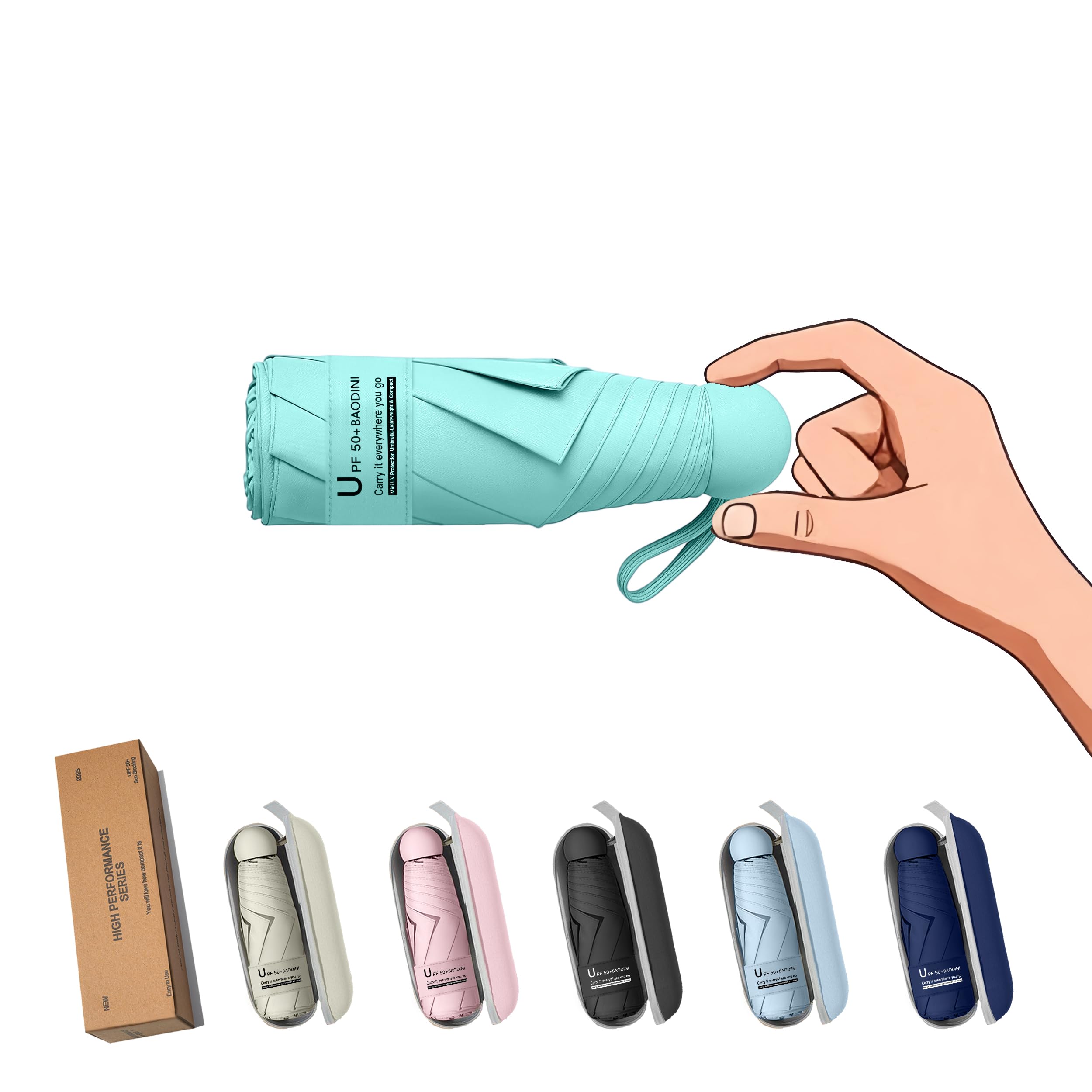 BAODINI Travel Essentials Mini Umbrella for Purse With Case Small Compact UV Sun Protection Lightweight Tiny Pocket Manual Open Close Umbrella for Women Kids and Men Fit Purse Backpack