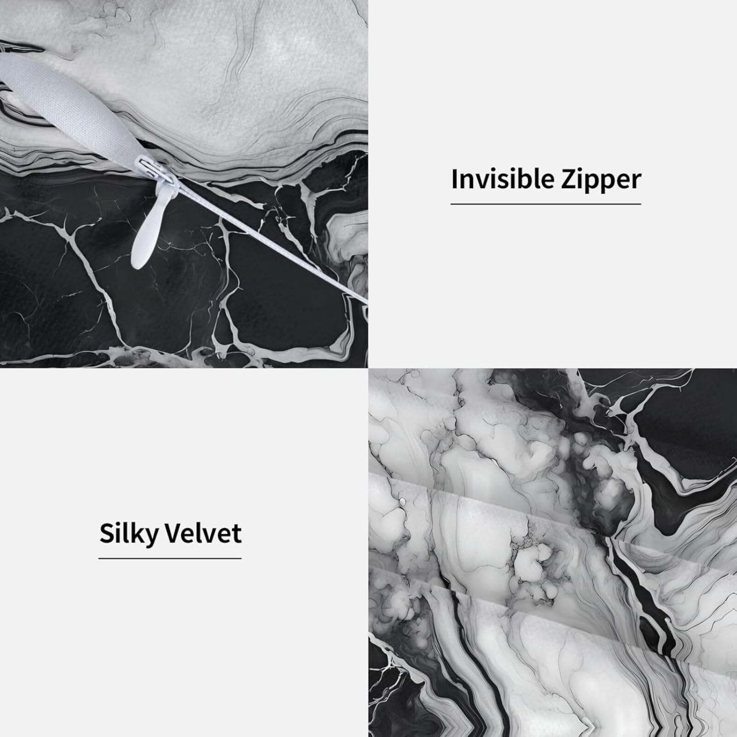 Black and White Marble Throw Pillow Cover 18x18 Inch Decorative Pillow Cases Soft Throw Pillows for Living Room Bedroom Sofa Couch Cushion Cover Set of 2 - Image 3