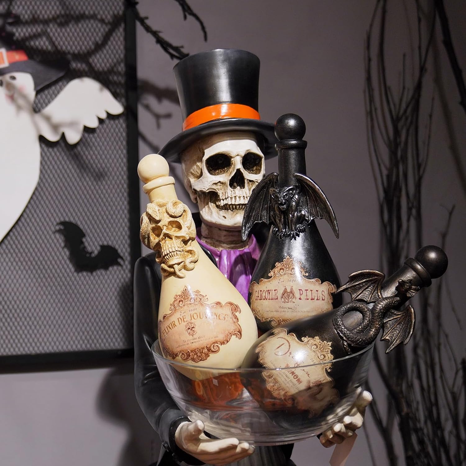 Braxio Halloween Decorations Indoor Potion Bottles - White Skull Décor with Snake Halloween Decoration Room Decor Aesthetic Gift for Women Halloween Party Decorations Bottles 4.25 * 4.25 * 9.5 Inch image 5