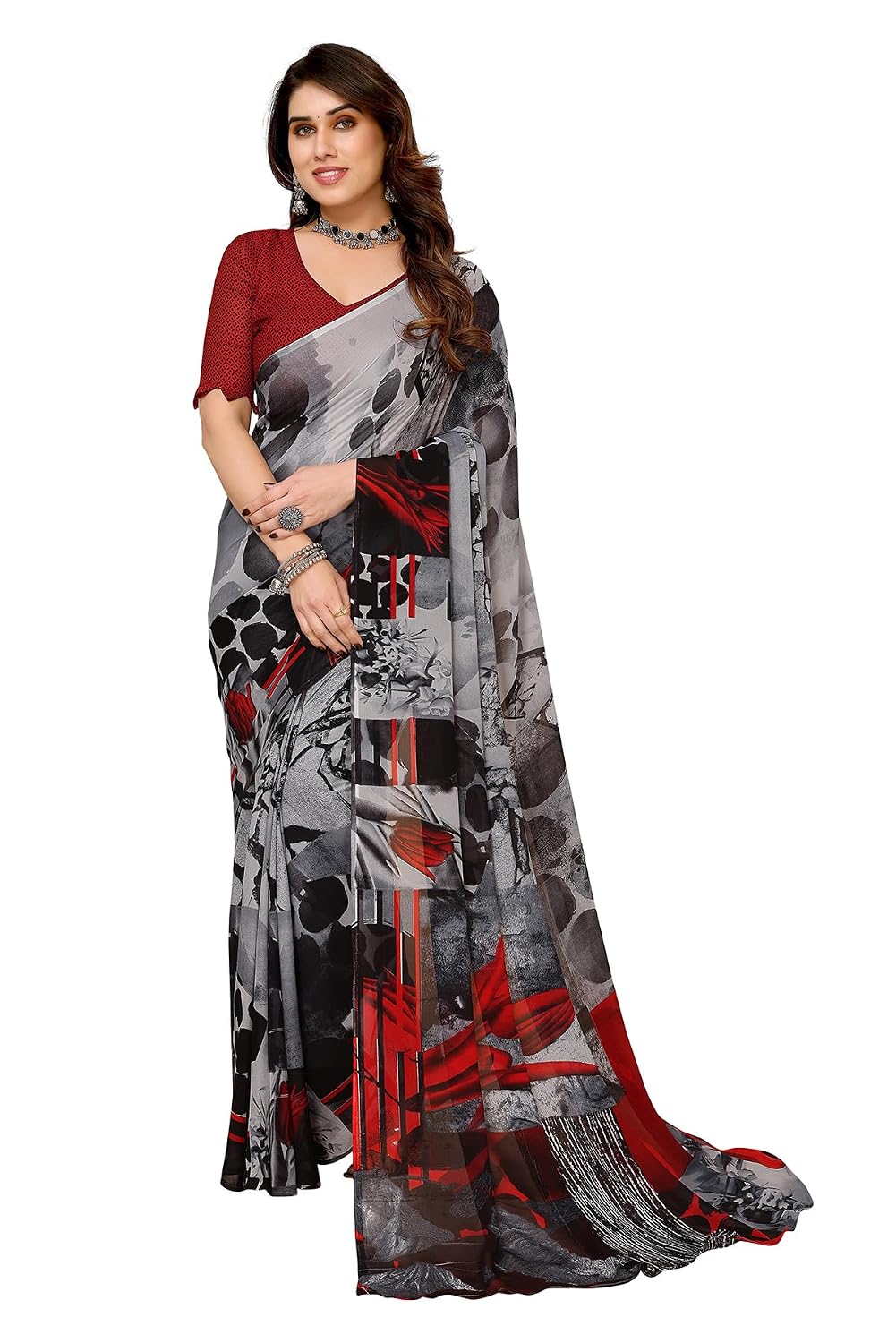 ANAND SAREES Women's Regular Fit Printed Georgette Saree with Blouse Piece | Stylish & Attractive | Fancy Saree for Partie... - Review, Price and Buying Guide