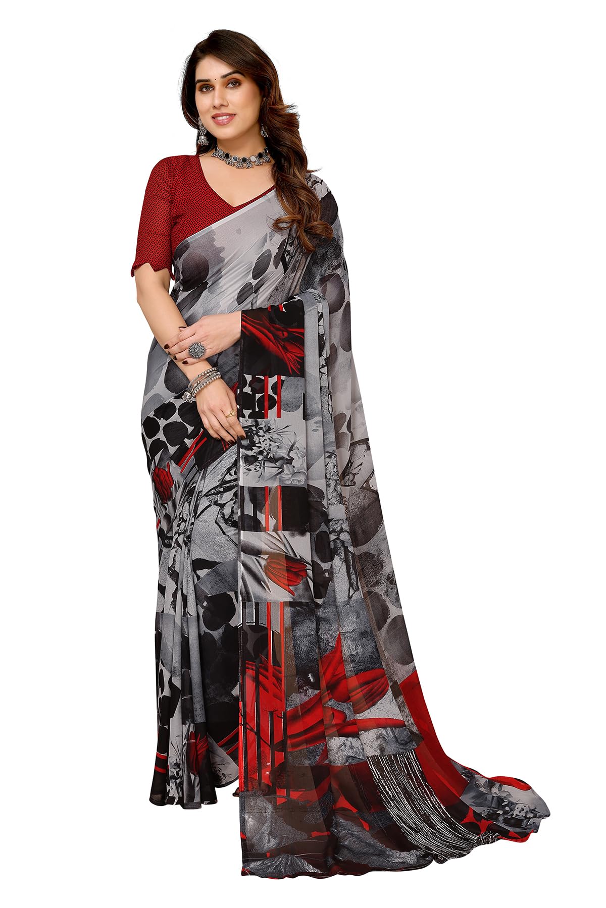 anand sarees Women's Regular Fit Printed Georgette Saree with Blouse Piece | Stylish & Attractive | Fancy Saree for Parties, Weddings, Festivals (Light Blue)(GY_MD_RS_1370)-picture-25