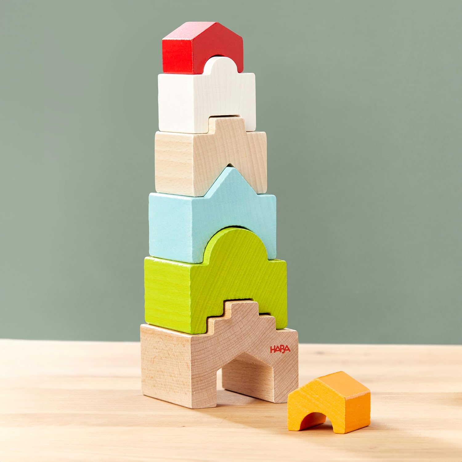 HABA Stacking Tower House on House - Colourful Stacking Stones Made of Beech Wood for Creative Stacking - Promotes Fine Motor Skills & Coordination - from 18 Months - 2011045001
