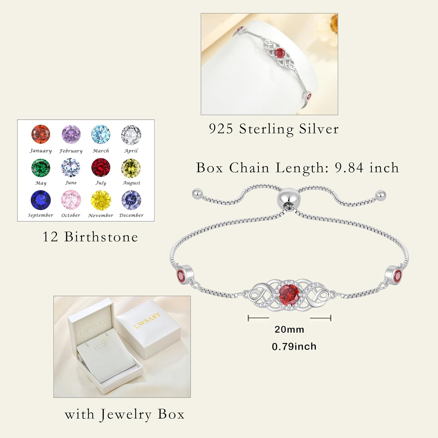 Infinity Irish Celtic Knot Jewelry Set for Women Garnet Necklace & Earrings & Bracelet January Birthstone Jewelry Gifts
