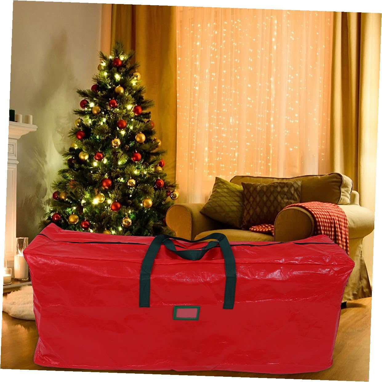TIDTALEO Christmas Tree Storage Bag Large Pouch 135x34x68cm Red Waterproof Carrier with Handles for Holiday Decoration Storage
