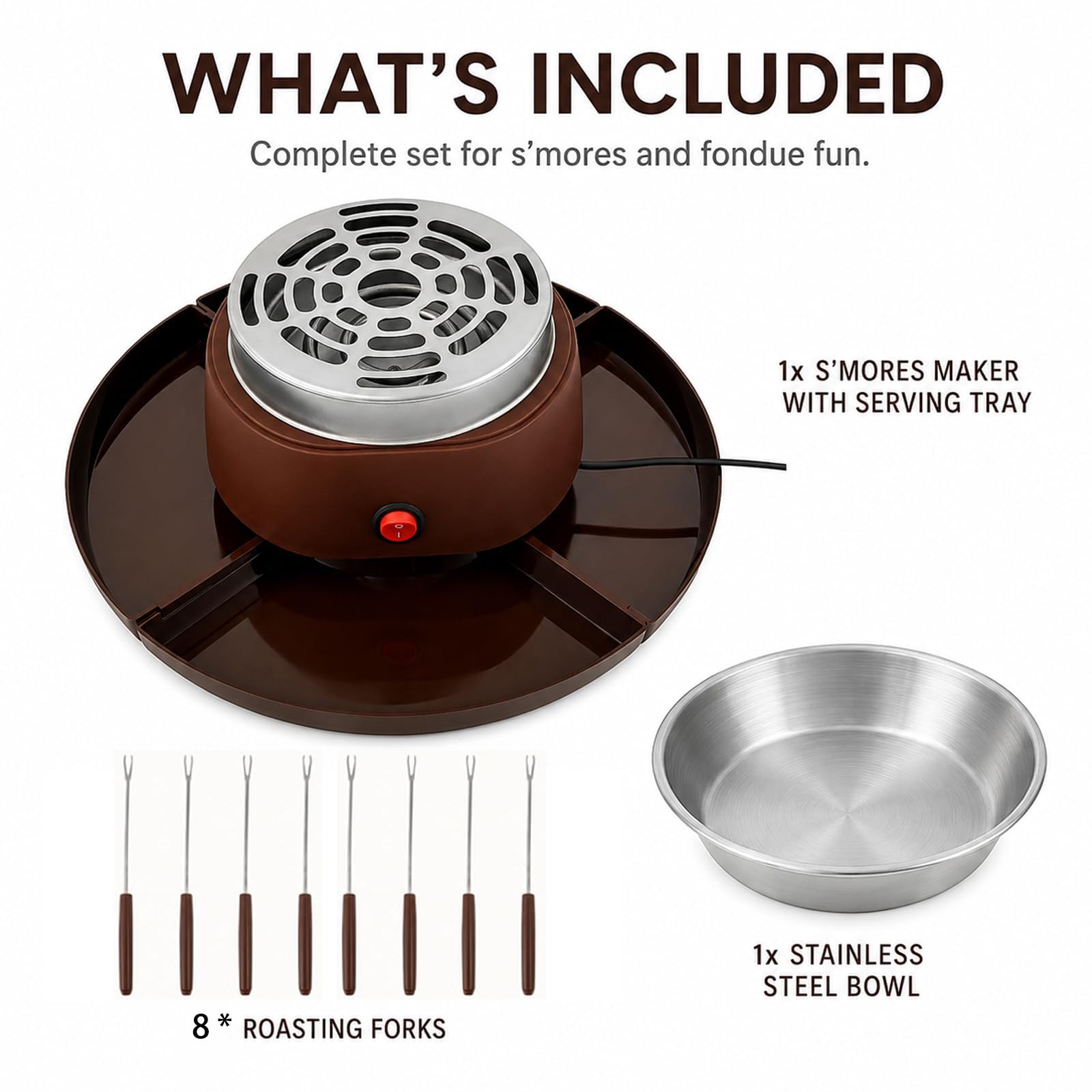 Appareil à S'mores 2-en-1 et Set de Fondue au Chocolat, Grille-Mashmallows