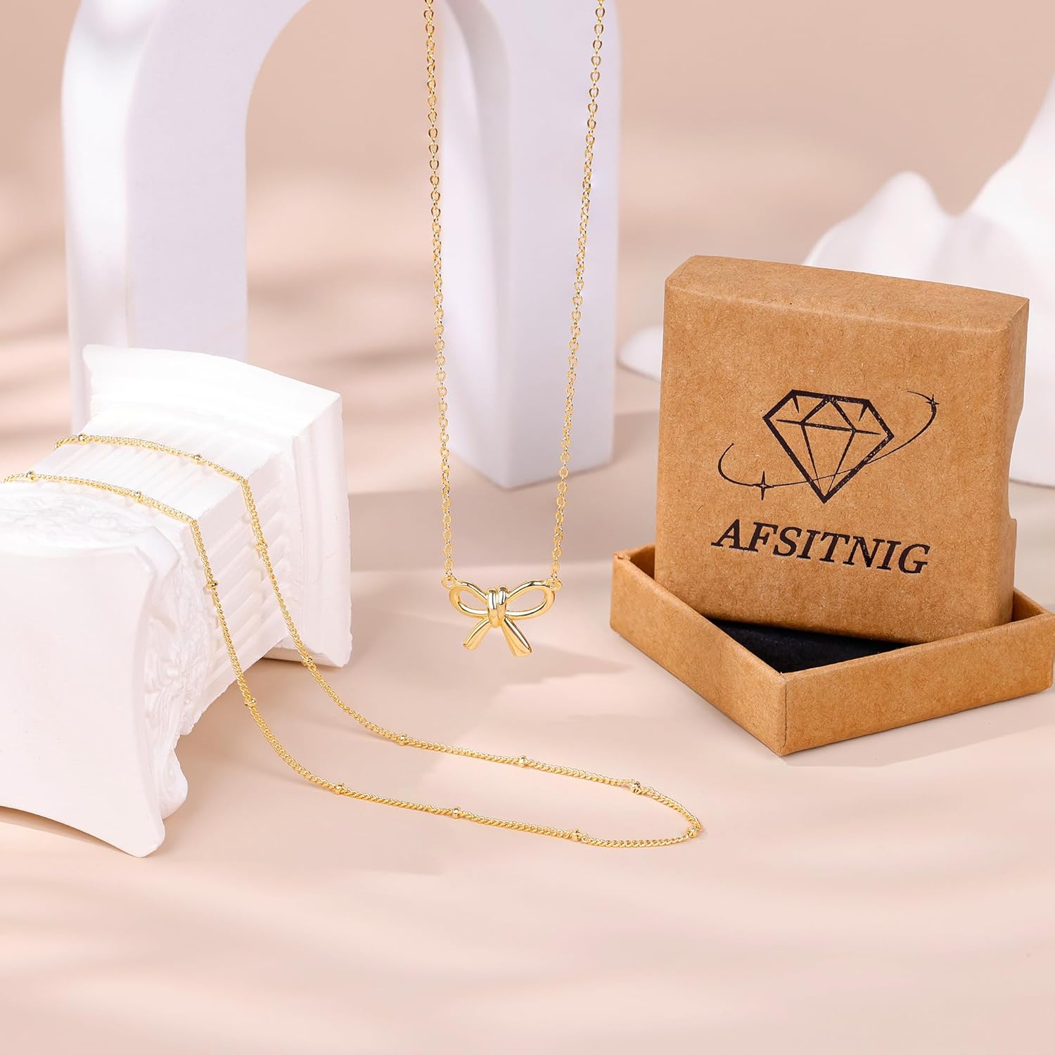 Gold Bow Necklace for Women Dainty Necklaces 14K Gold Plated Trendy Layered Necklaces Cute Bow Pendant Choker Chain Necklace Non Tarnish Gold Jewelry Gifts for Women Birthday Christmas - Image 6