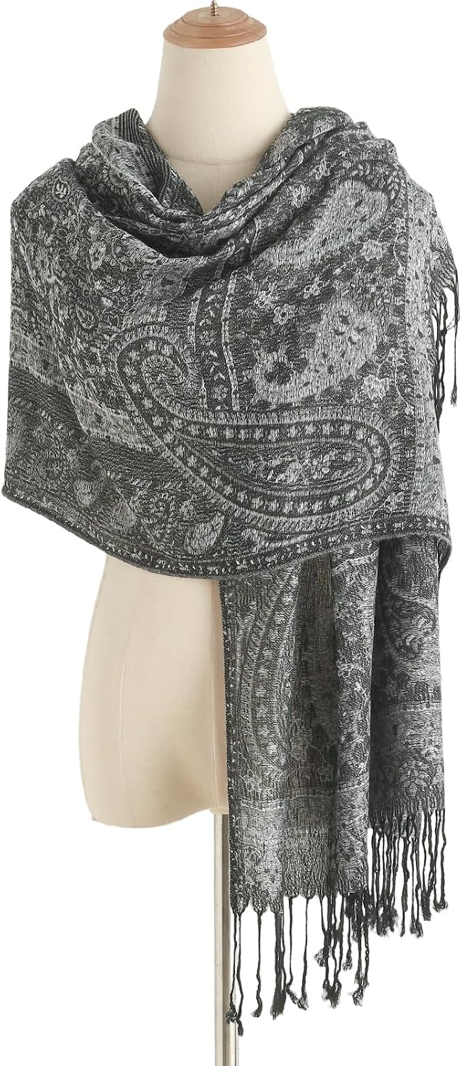 Paisley Pashmina Rave Shawl Scarf-Women's Reversible Ethnic Jacquard Pashmina Wraps for Travel
