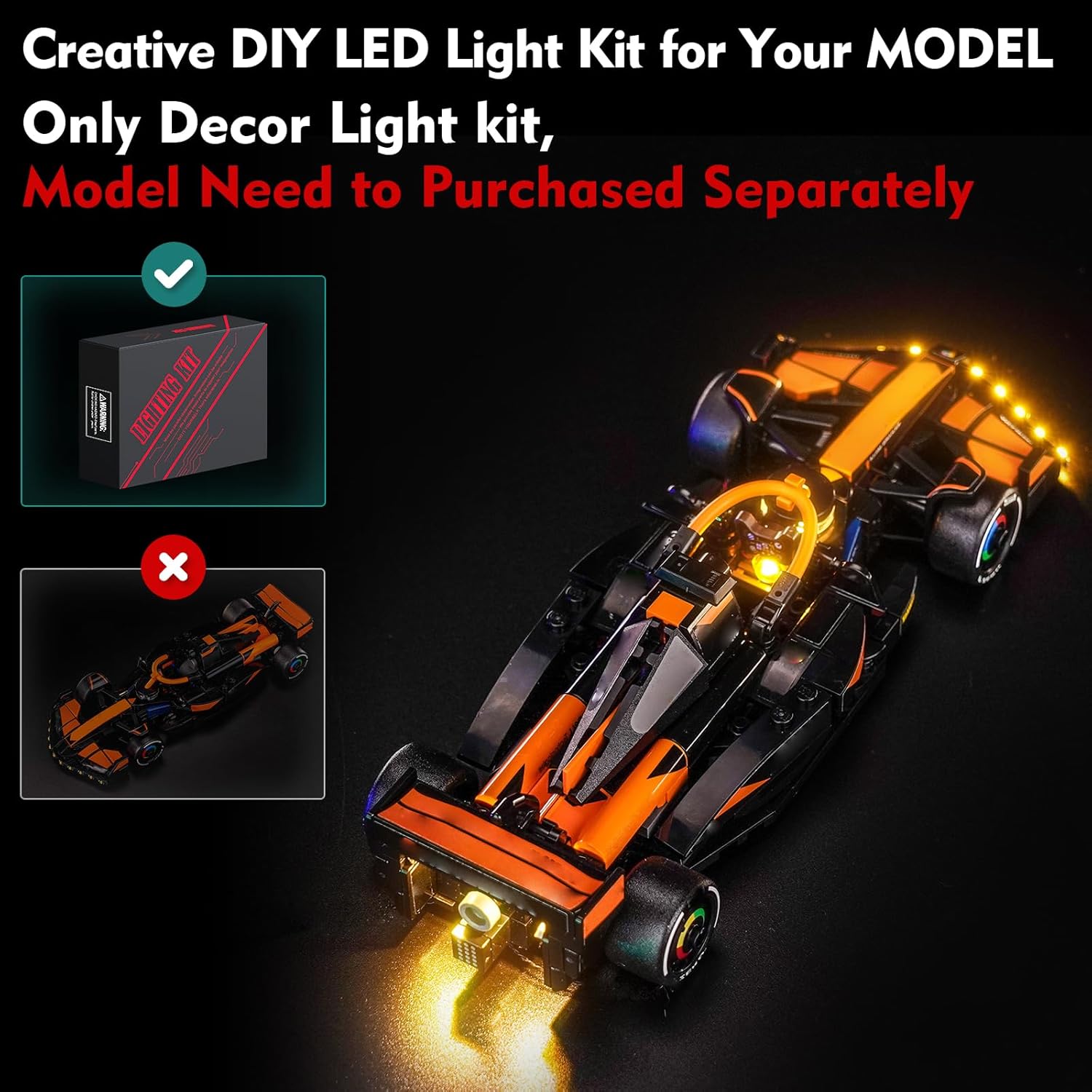 LocoLee Light kit Compatible with Lego 77251 McLaren F1 Team MCL38 Race Car - No Model Only Light, LED Lighting Accessories Compatible with Lego McLaren F1 Team MCL38 77251