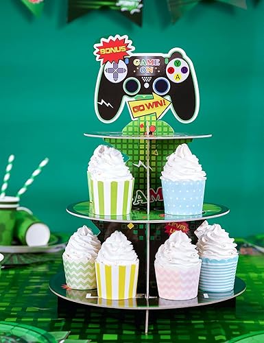 Vista 50 de Soporte para cupcakes de videojuegos – Suministros de fiesta de videojuegos para niños, jugadores, cumpleaños, 3 niveles, soporte para cupcakes