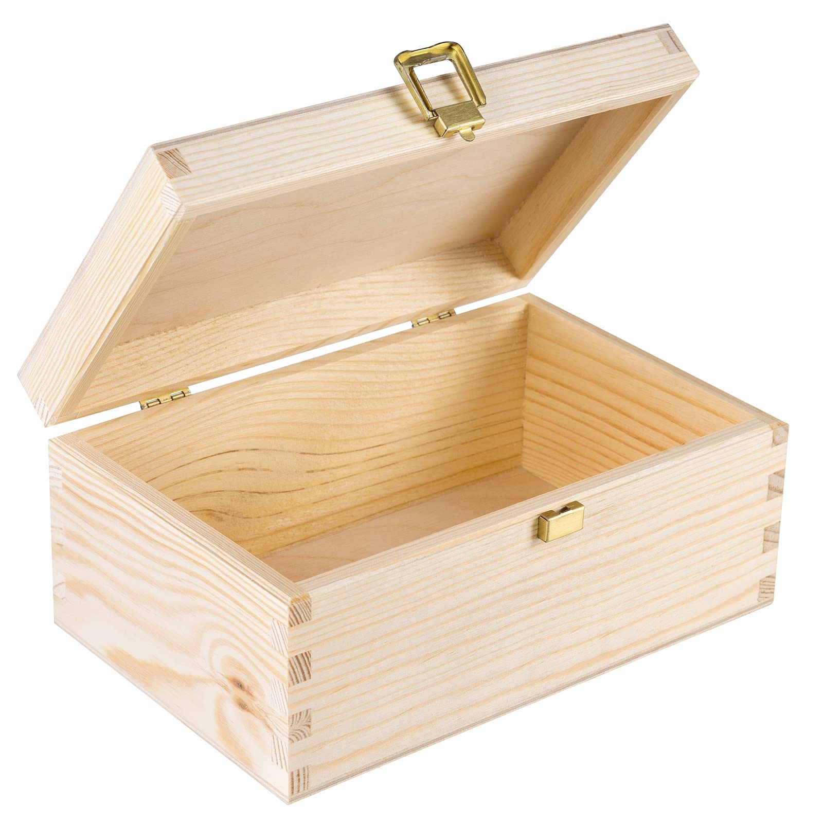 Creative Deco Small Wooden Storage Box Unpainted Plain | 21.4 x 13.8 x 10 cm (+/- 1cm) | Golden Lock & Hinged Lid | Gift Box for Christmas Xmas | Office or Bedroom | Jewellery Box