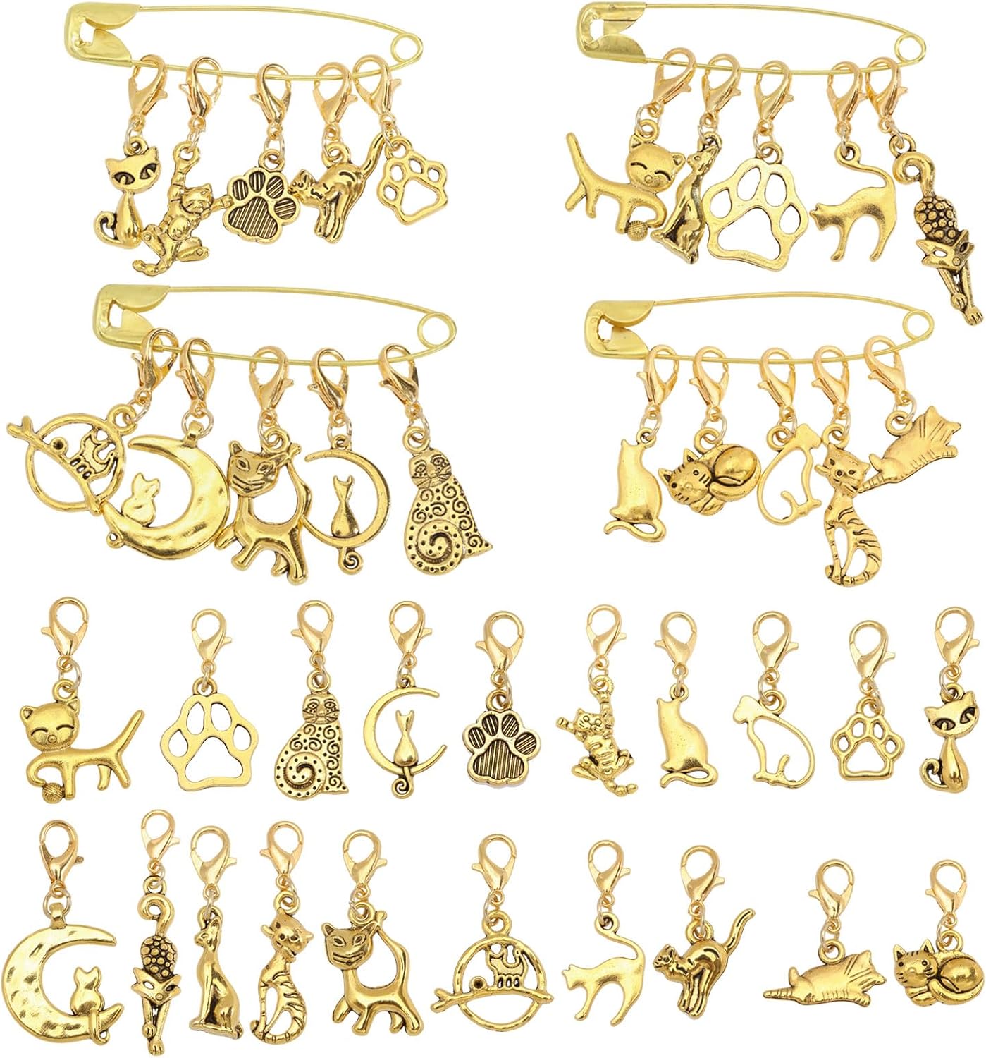 60 Pcs Cat Stitch Markers Charm Cat Crochet Markers Alloy Stitch Marker Planner Charms for Knitting Crocheting Quilting Weaving Jewelry Making Supplies, Gold