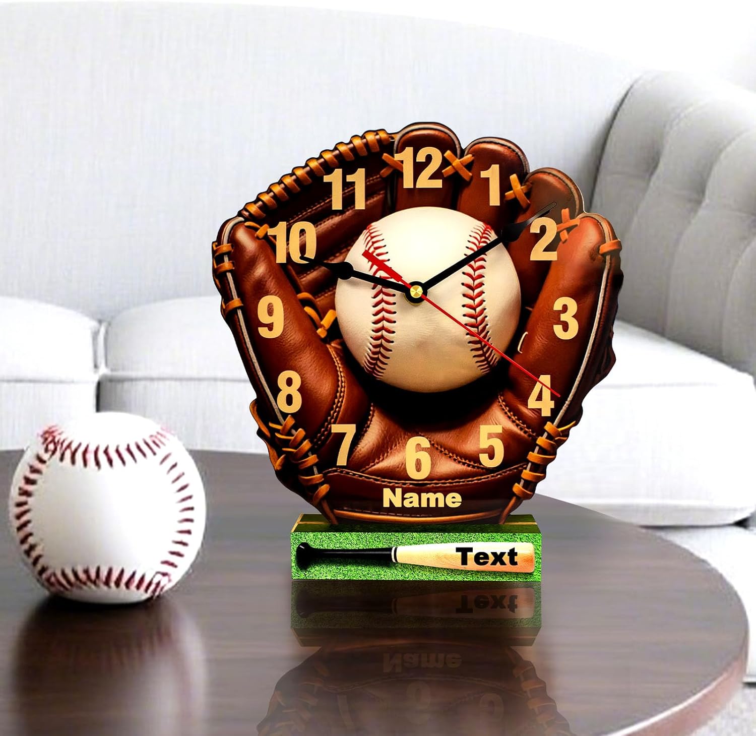 Customized Name Baseball Led Night Desk Clock,Bedroom Time Night Light,Quartz Movement,Silent Pointers,10,12 in,Baseball Themed Birthday Gift Decorating Boy's Room