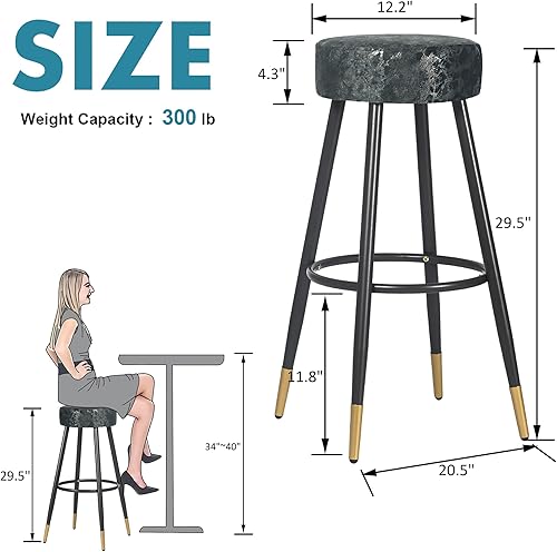 Miniatura 3 de Homebeez Juego de 2 taburetes de bar, 30 pulgadas de altura de mostrador, moderno, redondo, tapizado, de piel sintética, con ribete dorado para