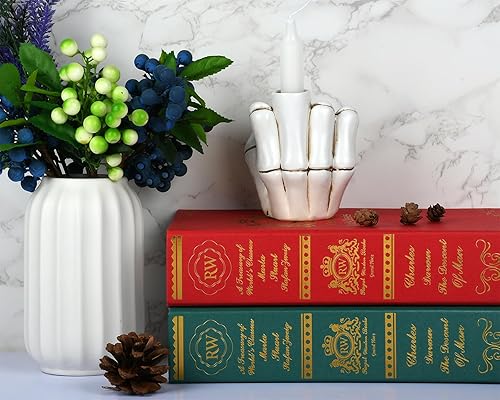 Miniatura 2 de DS. DISTINCTIVE STYLE Portavelas de dedo medio, esqueleto de resina, decoración de calavera para candelabros, divertida decoración gótica de