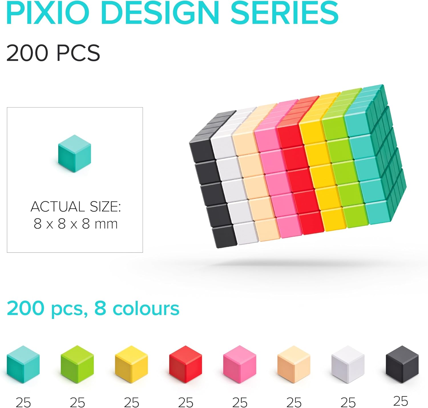 PIXIO Mini Magnetic Blocks Building Toy in The Pixel Art Style with Free App – 5/16" Magnetic Cubes Construction Set – Open Ended Creativity Toy for Kids – 200PCS Ages 6+