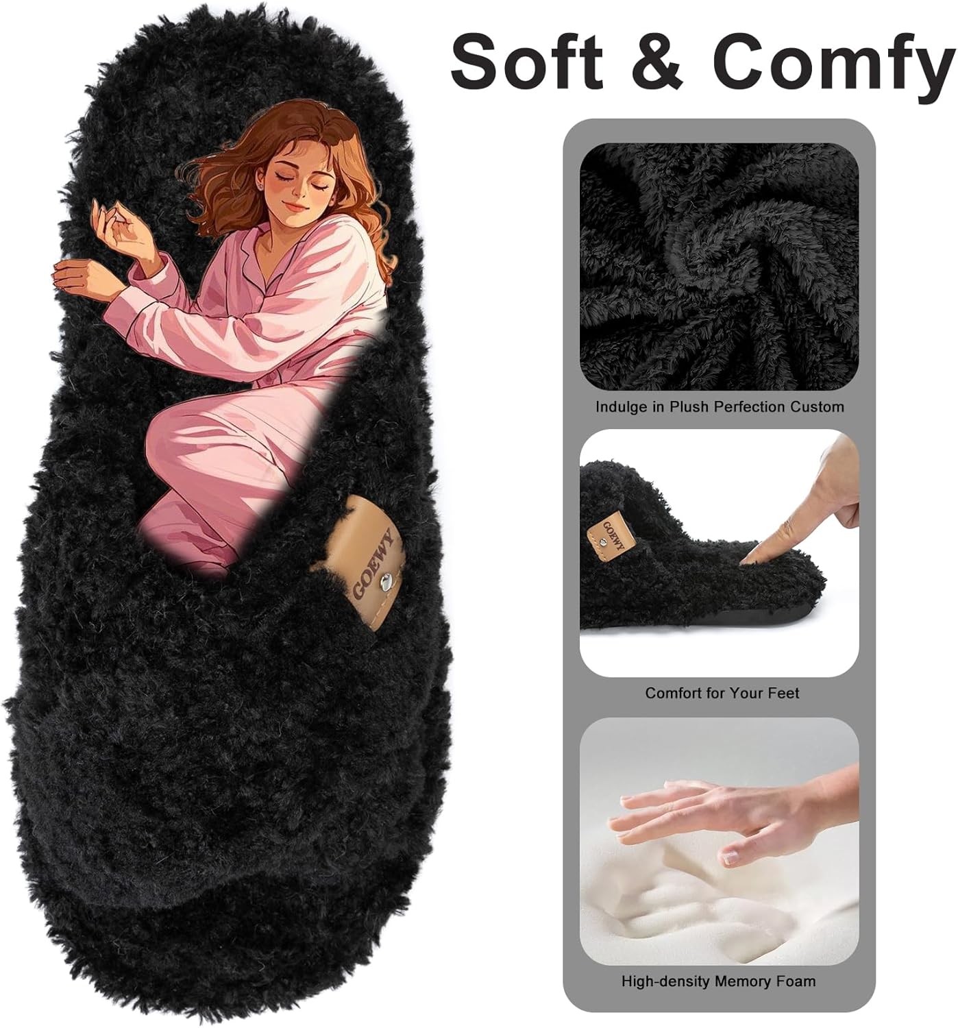 Fuzzy Open Toe Slippers for Women Indoor and Outdoor with Memory Foam Cozy Cross Band Women's Slipper Cute Soft House Shoes Slip On Gifts for Womens Mom Her Ladies Bridesmaid - Image 3