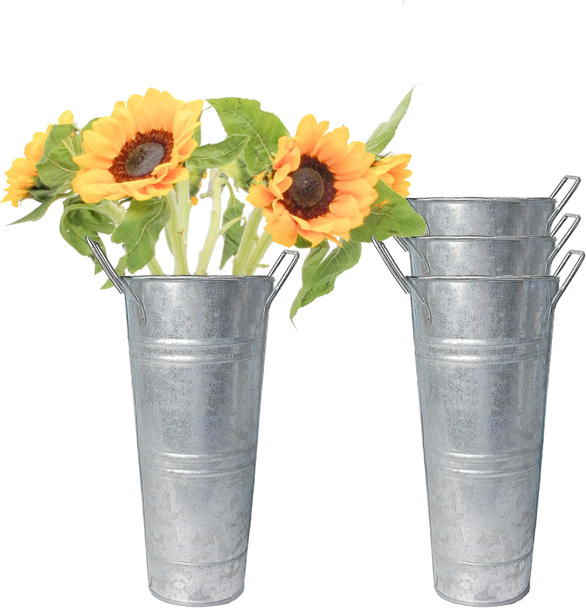 Set of 6 Galvanized Metal Vases Farmhouse French Flowers Bucket Vase with Handles
