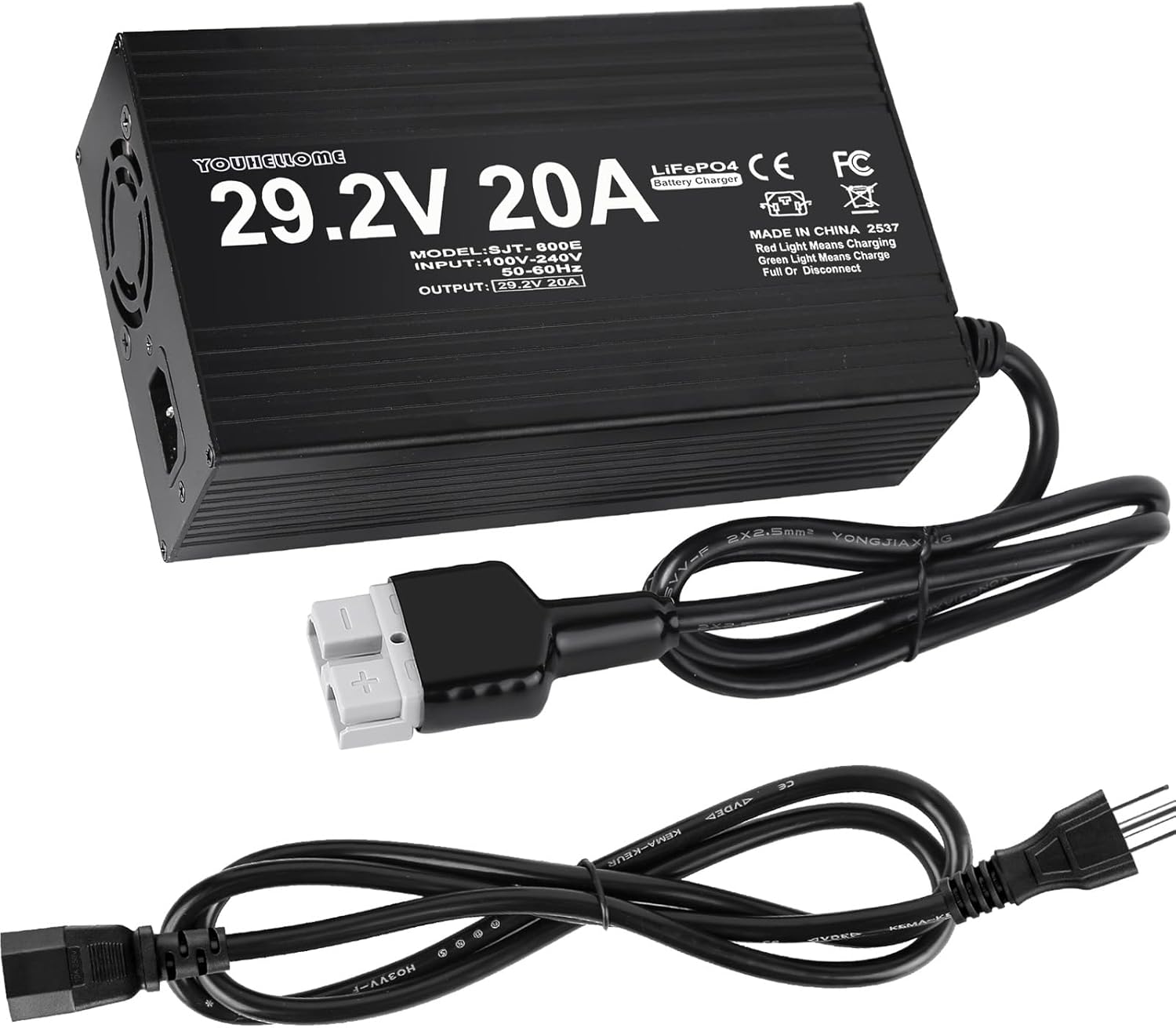 29.2V 20A LiFePO4 Lithium Battery Charger, Fast Charging AC-DC Battery Charger, Designed for 24 Volt LiFePO4 Iron Phosphate Battery, with Anderson Plug, LED Indicator and 4 Protection Functions