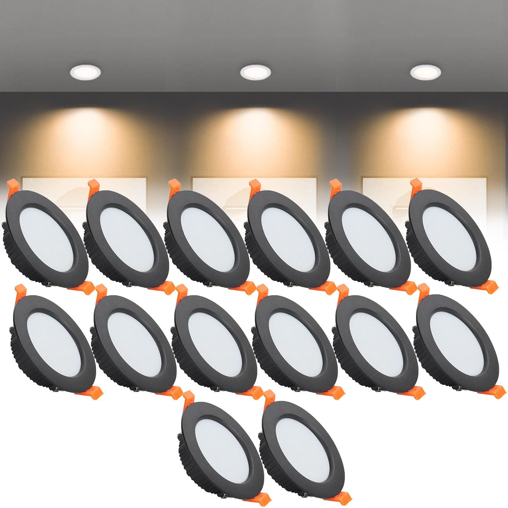Syibelters 9W LED Recessed Ceiling Lights 118mm Warm White 3000K 9W 240LM, Cut Φ90-100mm, AC110-240V Ultra Slim Downlights, LED Panel Light for Living Room Hallway, 14 Pack