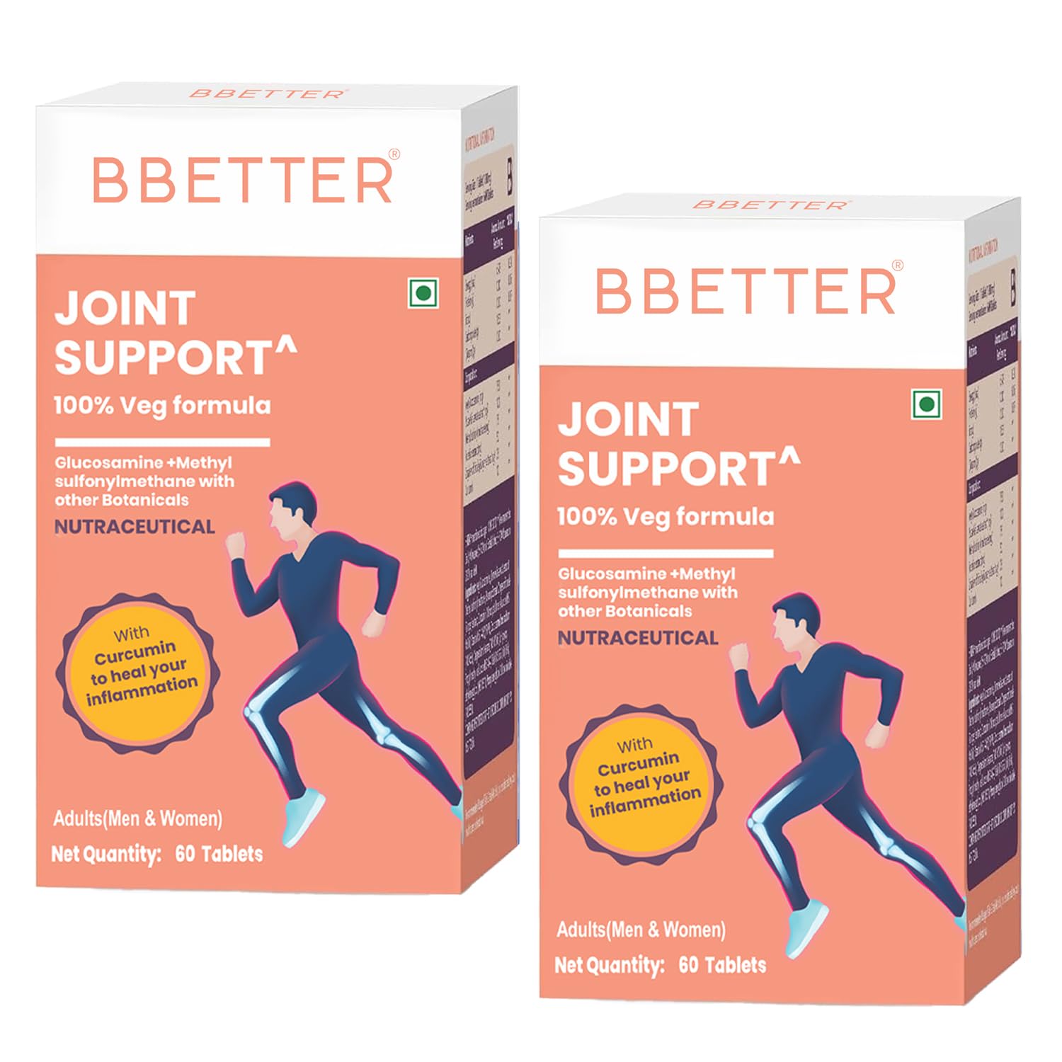 BBETTER Joint Support Supplement | 100% Veg Formula with Glucosamine Chondroitin MSM To Manage Joint Pains & Inflammation | Boswellia & Rosehip for Cartilage & Muscle Health - 120 Tablets