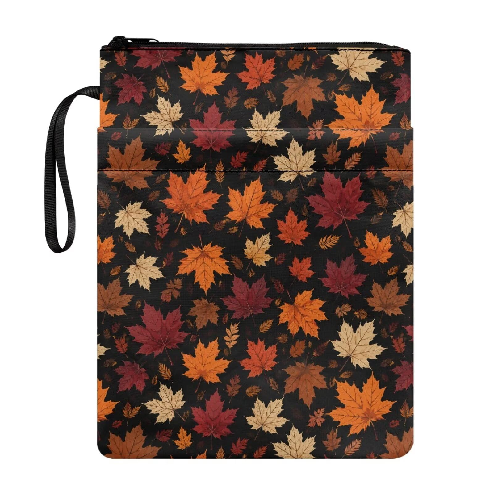 Poceacles Book Sleeve Book Covers for Paperbacks Textbook Hardcover Pouch Protector with Zipper Washable Fabric Reading Accessory 11 x 8.5 Inch, Autumn Maple Leaf Black Orange — image 1