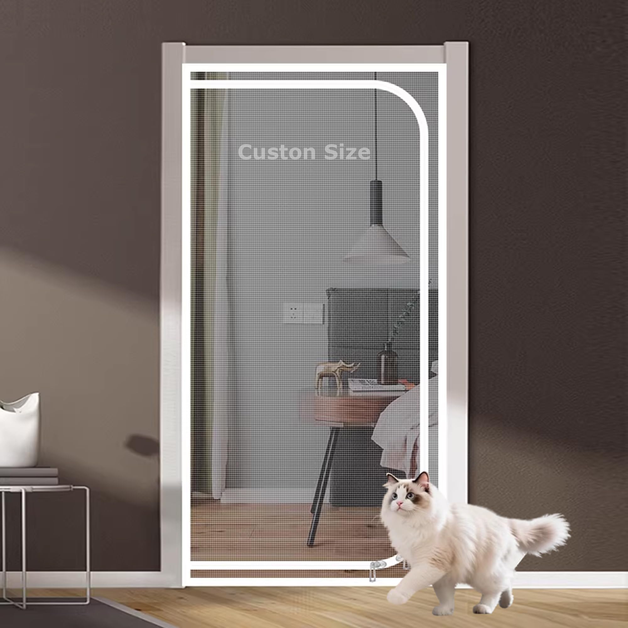 Custom Cat Screen Door Mesh, Cat Safety Net, Balcony Pets Proof Screen Doors with Zipper, Living Room Insects Protection Mesh, Bedroom Anti-Mosquito Netting (Custom Size)