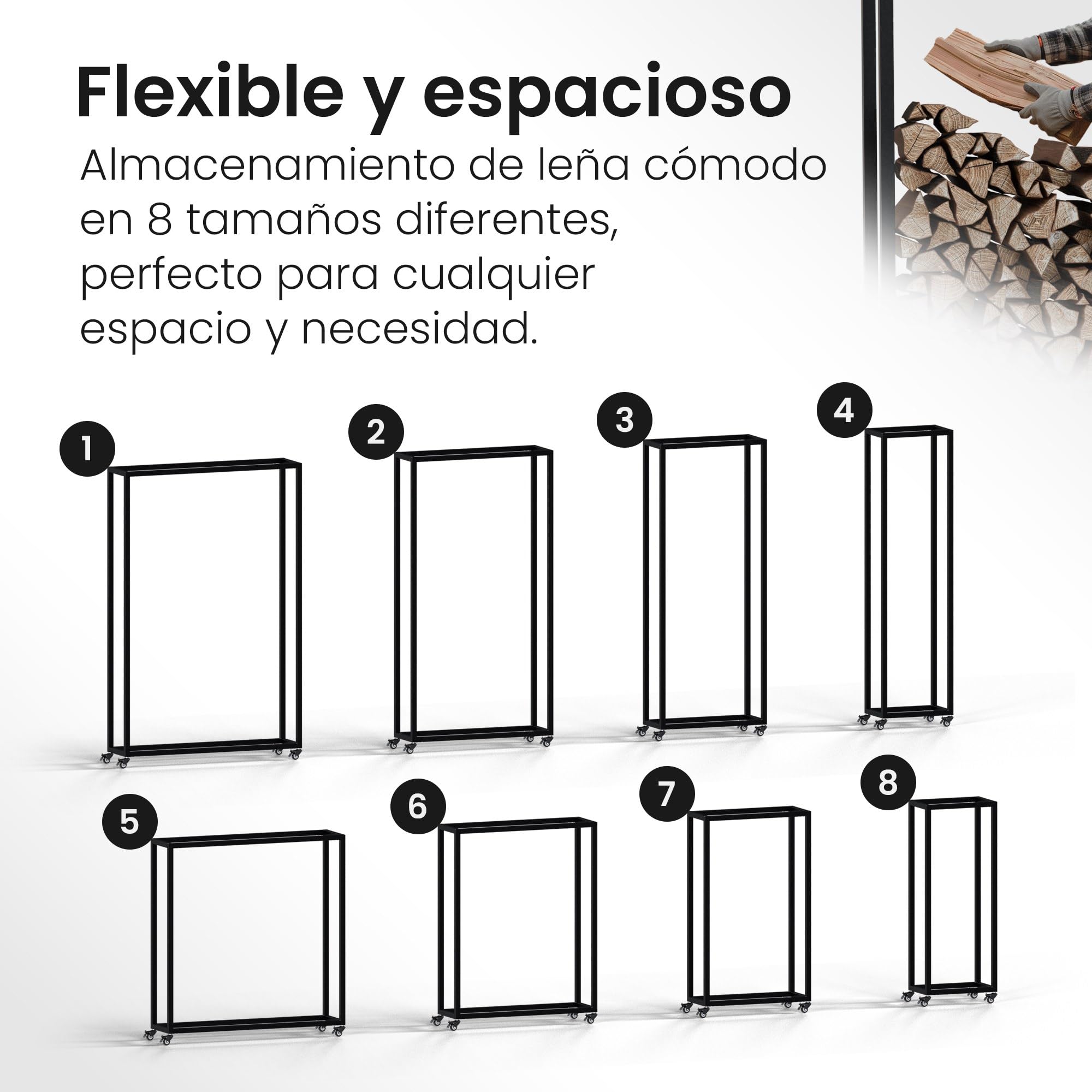 CLP Leñero metálico Interior con Ruedas Hilta, Soporte para Troncos de Metal Resistente, Almacenamiento de leña en el salón, Color:Negro, Tamaño:25x80x150 cm