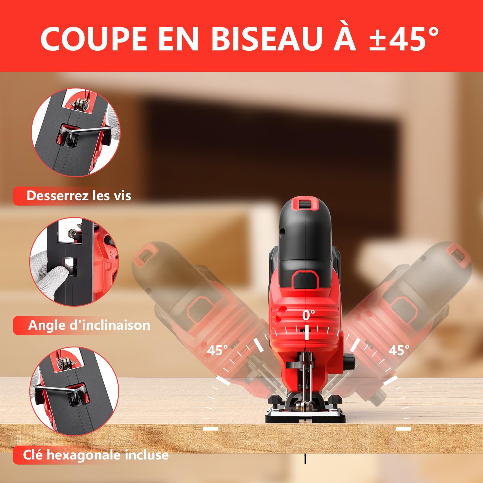 Makita 20V 4.0Ah Sierra de Calar Inalámbrica, 800-3000 SPM, Corte ±45°, 6 Velocidades, LED, para Madera Metal Plástico