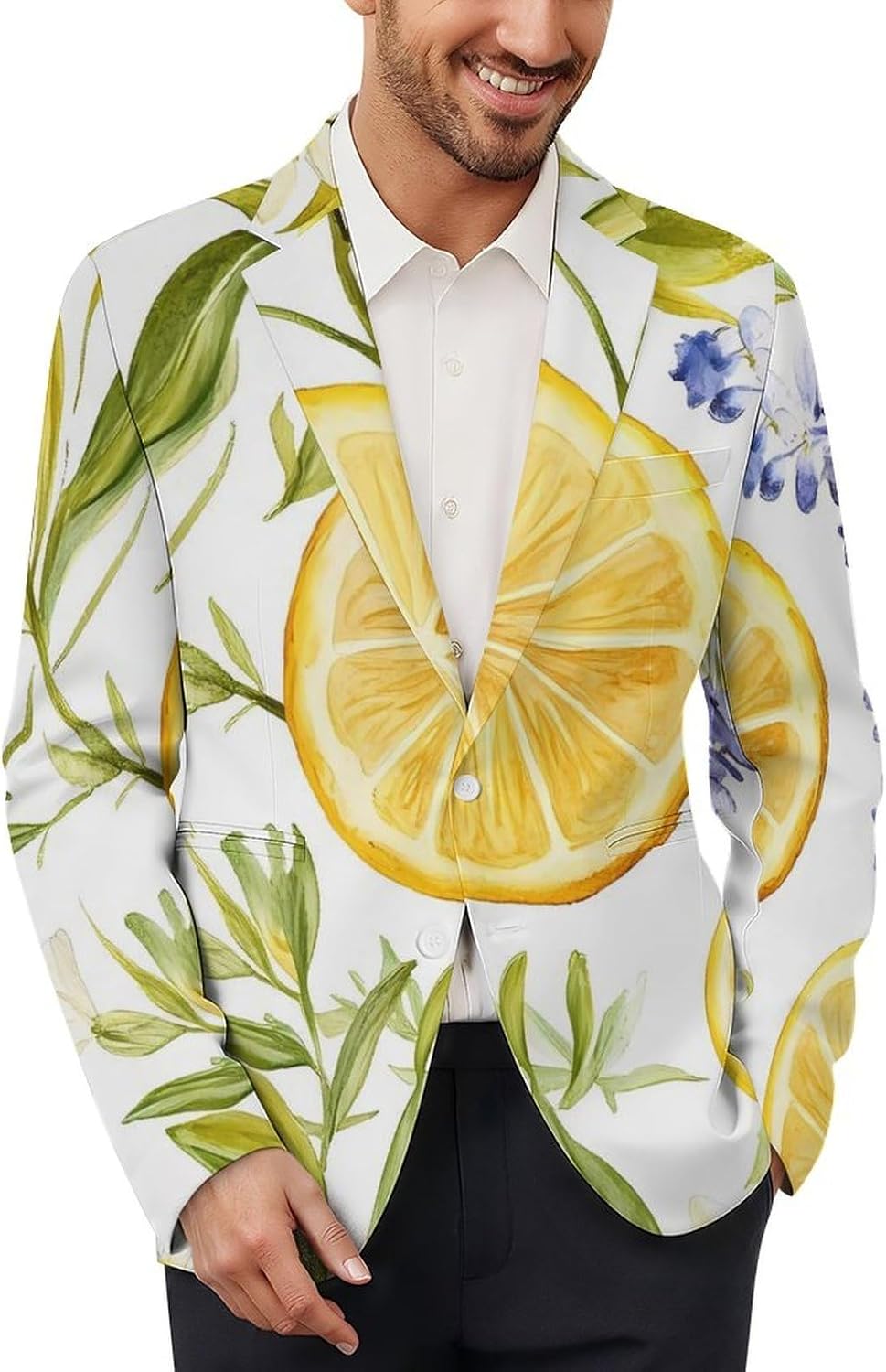 Lemons and Wildflowers Mens Sport Coat Two Buttons Blazer Business Casual Dress Suit Jacket with Pocket