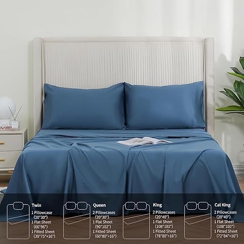 Miniatura 7 de DOWNCOOL King Size Sheets Set - 100% Cotton Sheets, King Sheets Deep Pocket Up to 16", 400 Thread Count Sateen Bed Sheets, Silky Soft &amp; Cooling