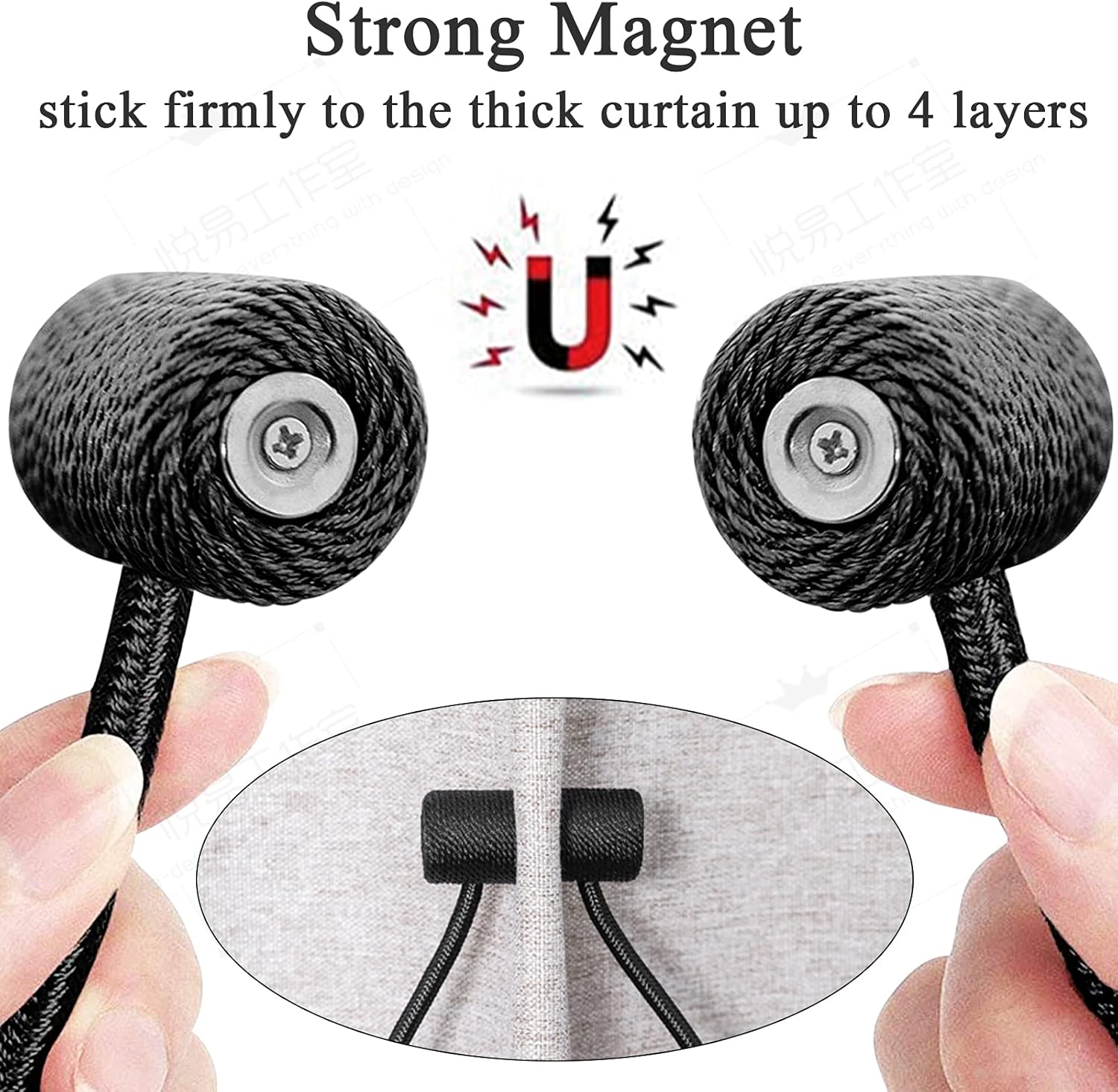 Xderlin 2 Pack Window Magnetic Curtain Tiebacks Holdbacks VS Upgraded 16 Inch Decorrative Drapery Tie Backs for Home Office Blackout Sheer Treatment,Black: Home & Kitchen