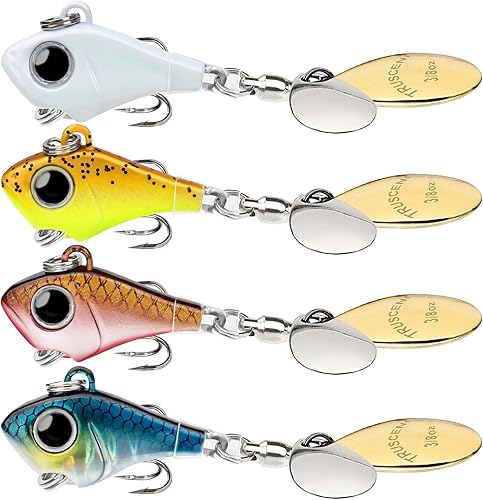 Miniatura 8 de TRUSCEND Sistema de cucharas giratorias de dos vías, spinners de pesca para jigging, señuelos de pesca de cola de gallo bien hechos con cuerpo y