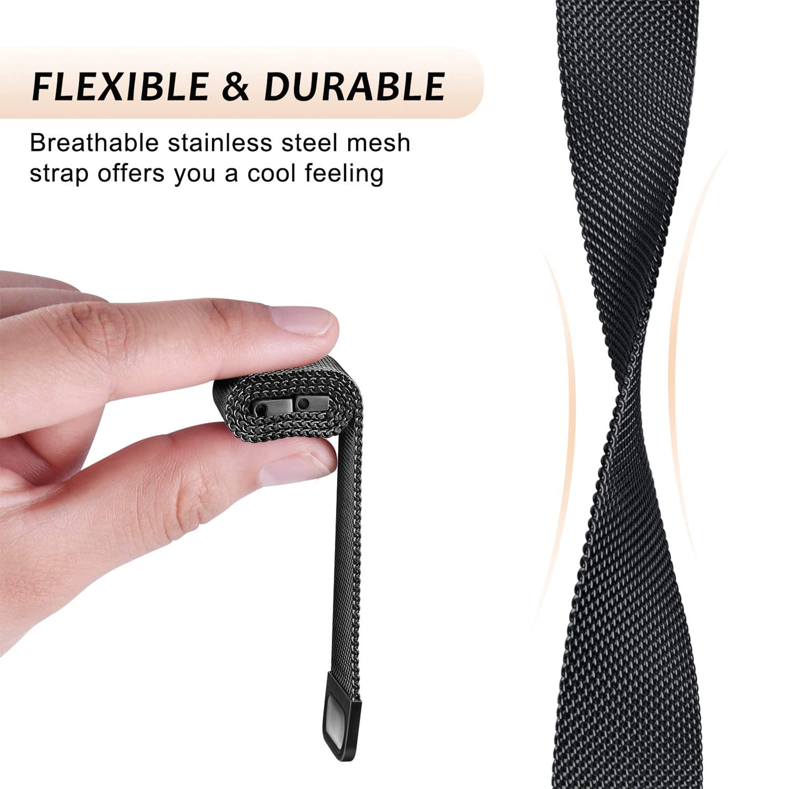 Harikiri Magnetic Straps Compatible with Xiaomi Mi Band 9/8,Metal Replacement Strap for Women and Men, Black, 140 à 215 mm - Image 4