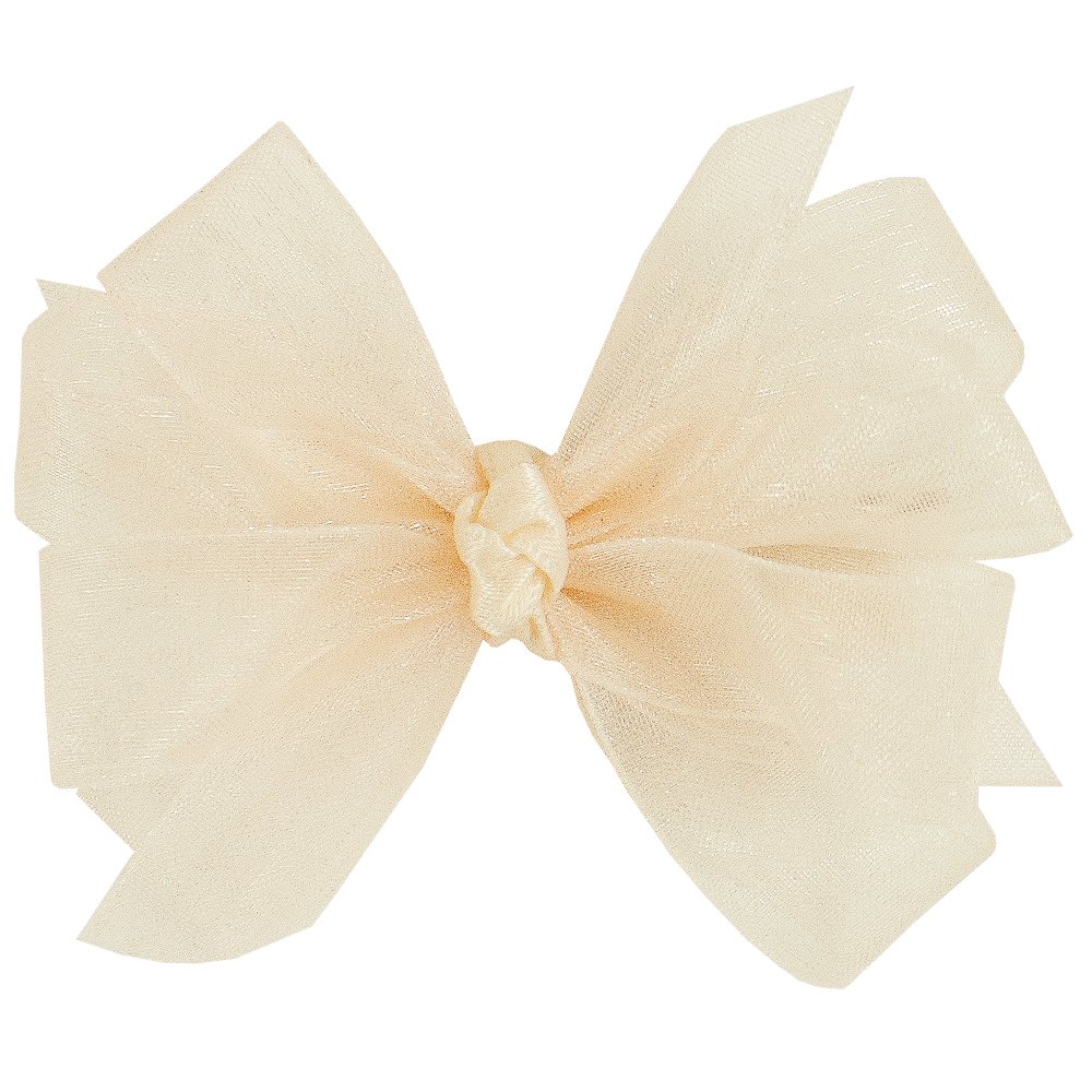 Wee Ones Girls' Organza Double Hair Bow on a WeeStay Clip with Satin Knot Center, Tiny, Ecru