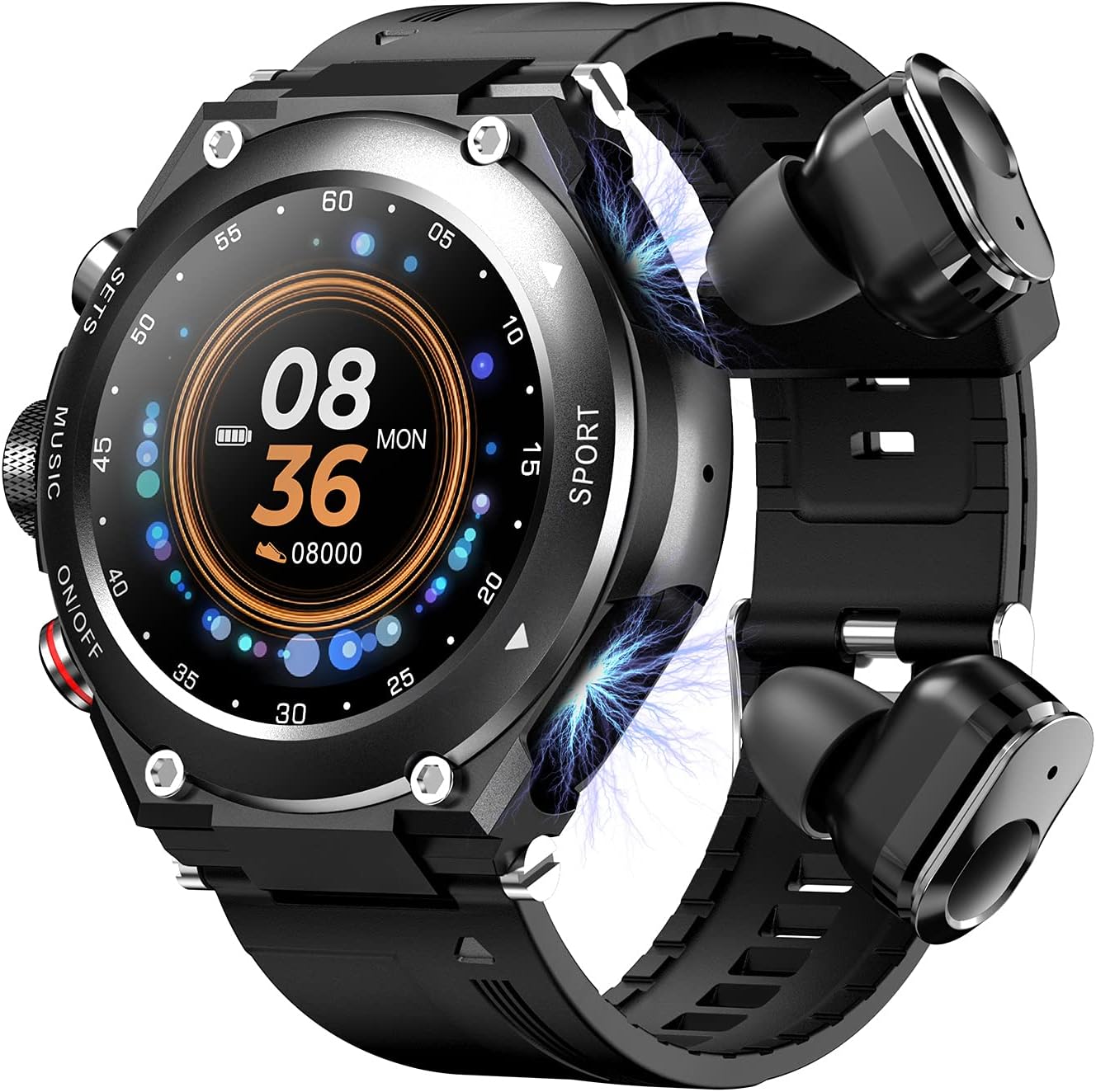 2 in 1 Smart Watch with Earbuds,MP3,Voice Recorder, Call, Fitness Tracker with Blood Oxygen Heart Rate Sleep Monitor, 1.28 Inch Touch HD Screen Activity Tracker for iPhone Samsung Android Phones