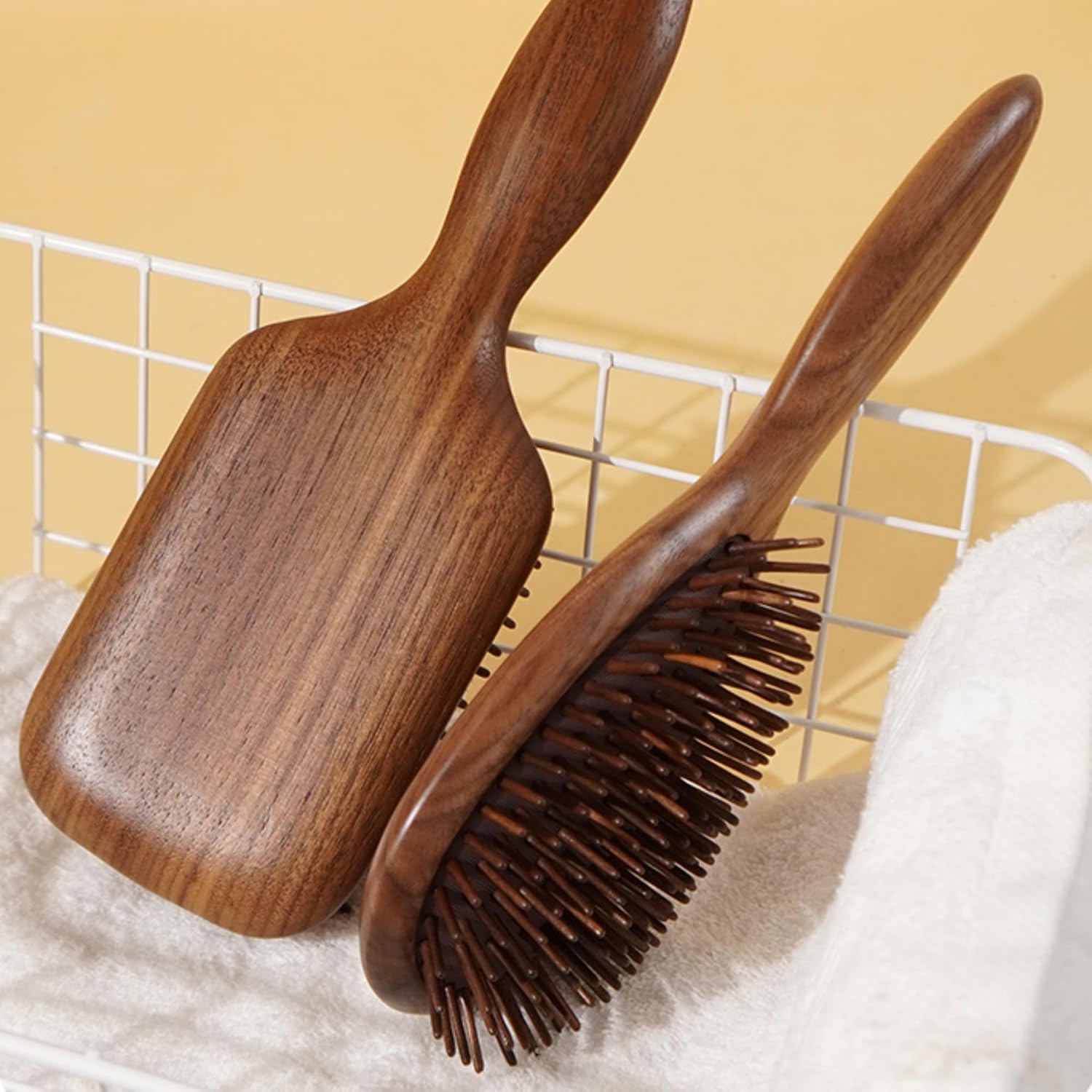 Lindale Walnut Wooden Hair Brush for Hair Growth with Natural Walnut Bristles Detangler Paddle Hairbrush for Massaging Scalp for Women Men, Reduces Static for Curly Hair with Ergonomic Handle Long